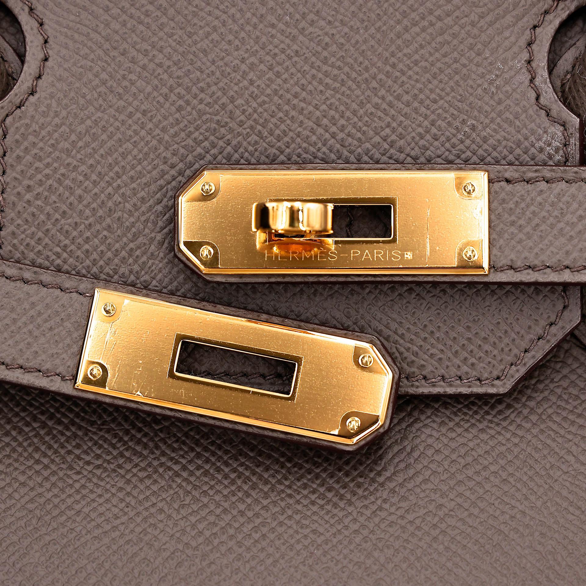 Very Good ( Rank A) HERMÈS Birkin 30 Etain (8F) Epsom Gold hardware R (2014) - 15