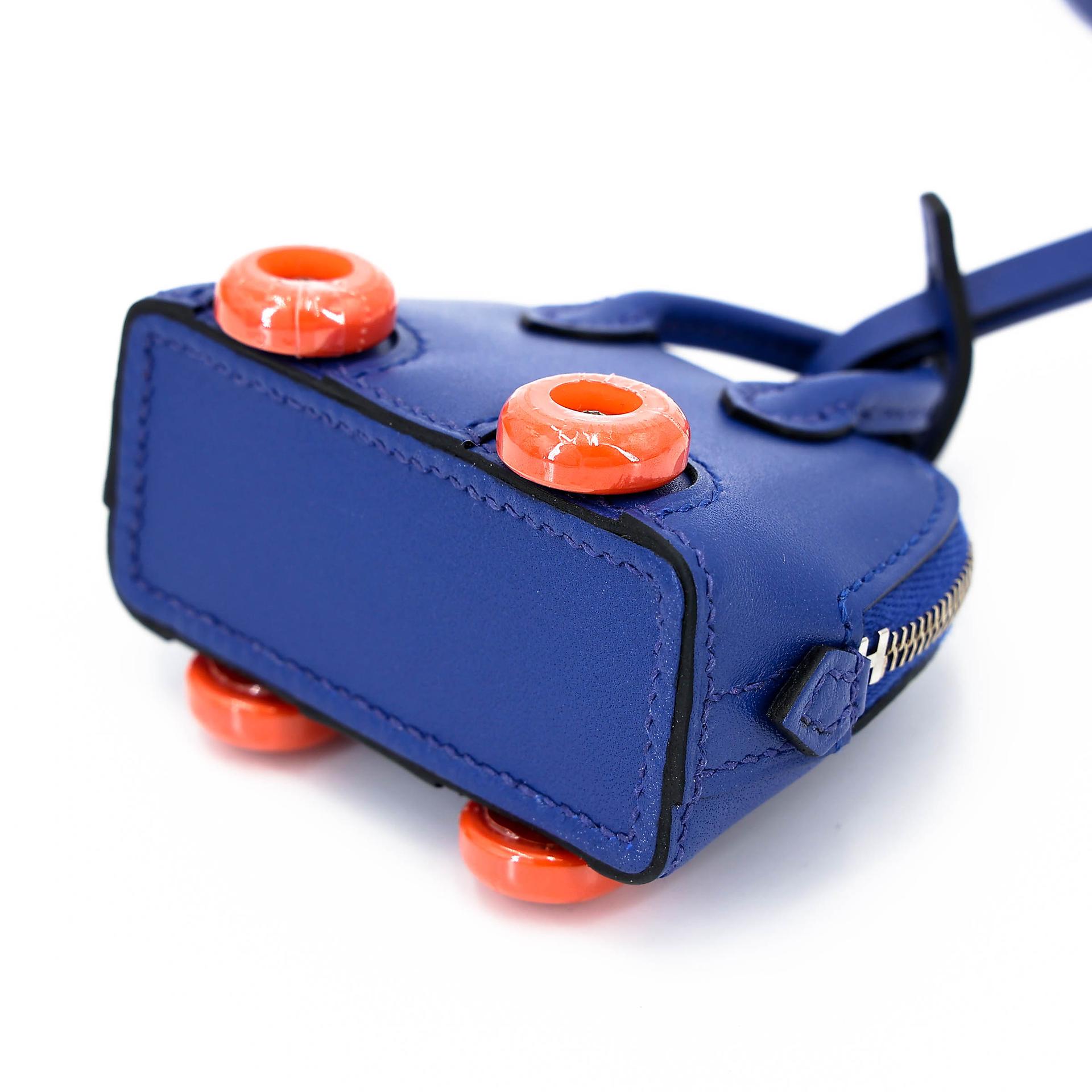 未使用保存品 HERMÈS 愛馬仕 Bolide On Wheels 掛件 7T 電光藍 Bleu Electrique 93 愛馬仕橘 Orange Tadelakt皮 B刻 2023年 - 6