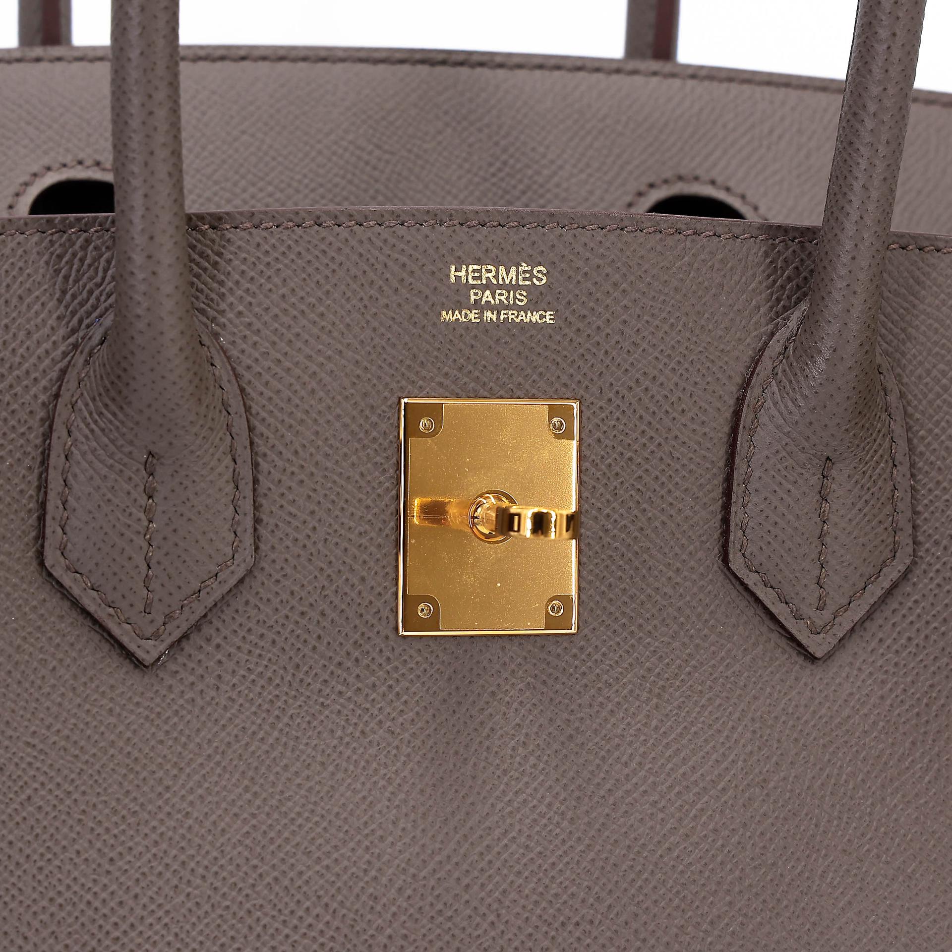 Very Good ( Rank A) HERMÈS Birkin 30 Etain (8F) Epsom Gold hardware R (2014) - 24