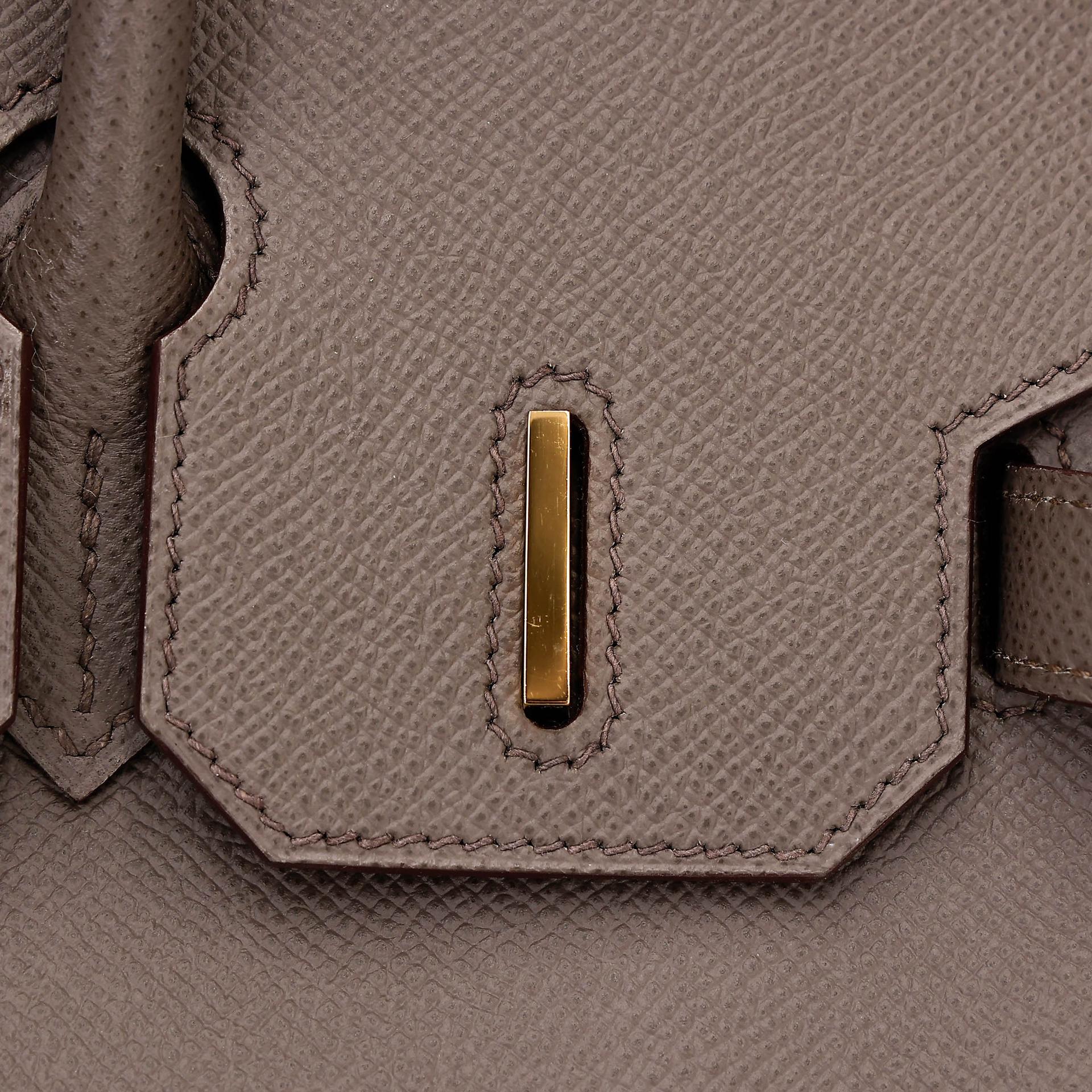 Very Good ( Rank A) HERMÈS Birkin 30 Etain (8F) Epsom Gold hardware R (2014) - 17