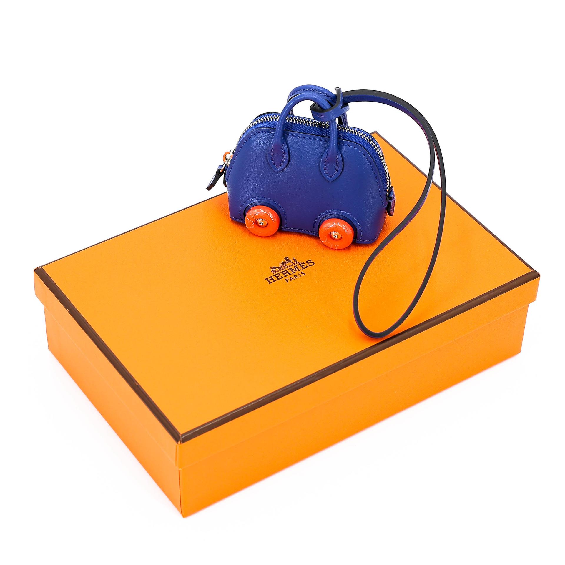 未使用保存品 HERMÈS 愛馬仕 Bolide On Wheels 掛件 7T 電光藍 Bleu Electrique 93 愛馬仕橘 Orange Tadelakt皮 B刻 2023年 - 3