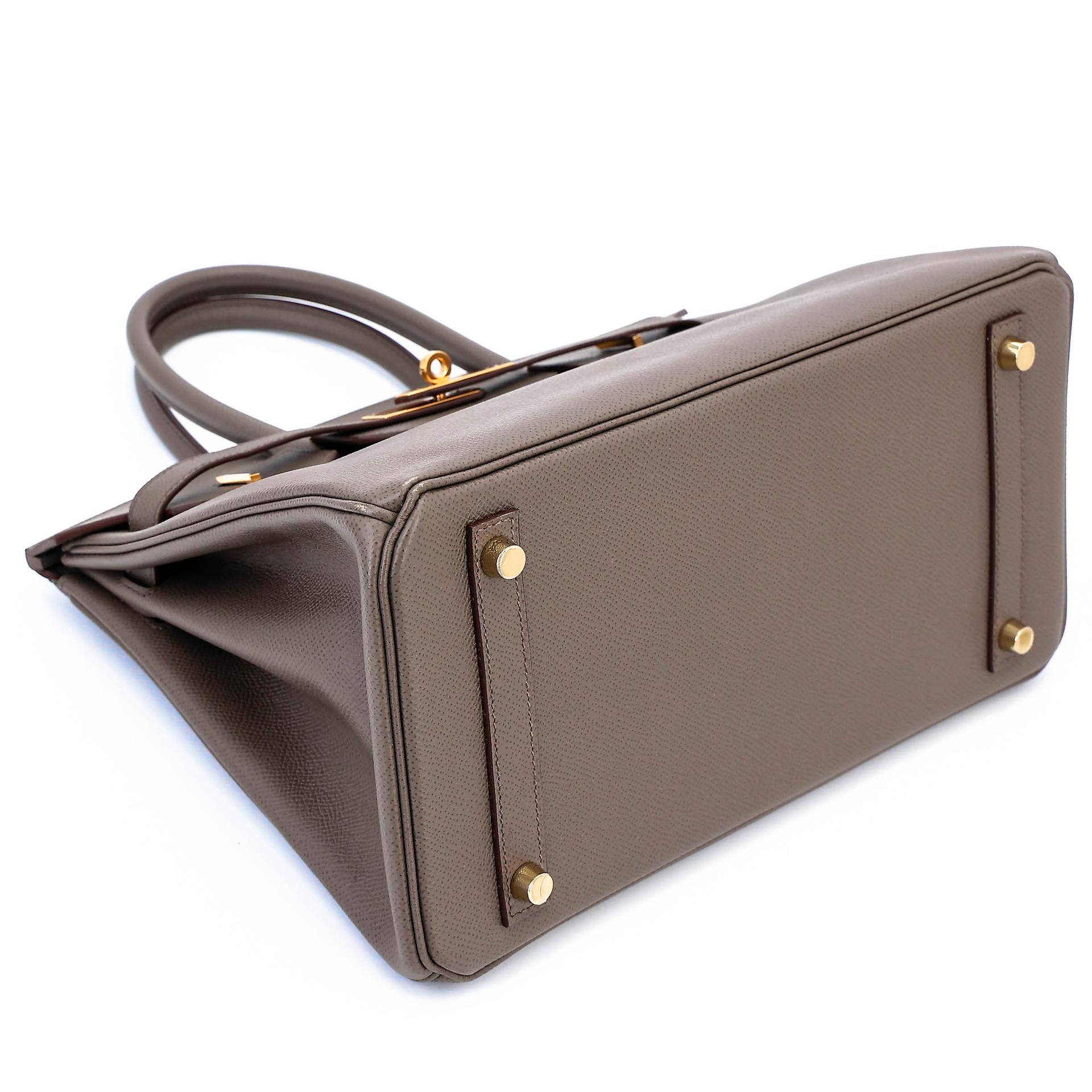 Very Good ( Rank A) HERMÈS Birkin 30 Etain (8F) Epsom Gold hardware R (2014) - 6