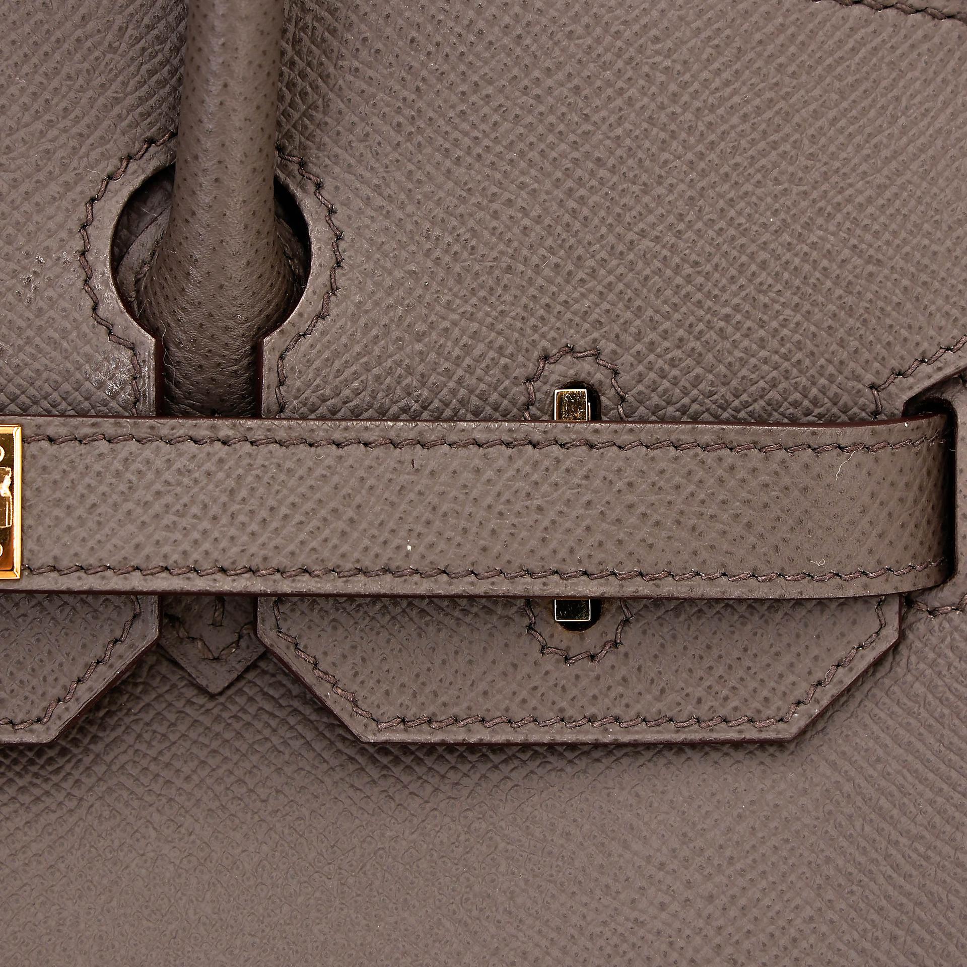 Very Good ( Rank A) HERMÈS Birkin 30 Etain (8F) Epsom Gold hardware R (2014) - 13