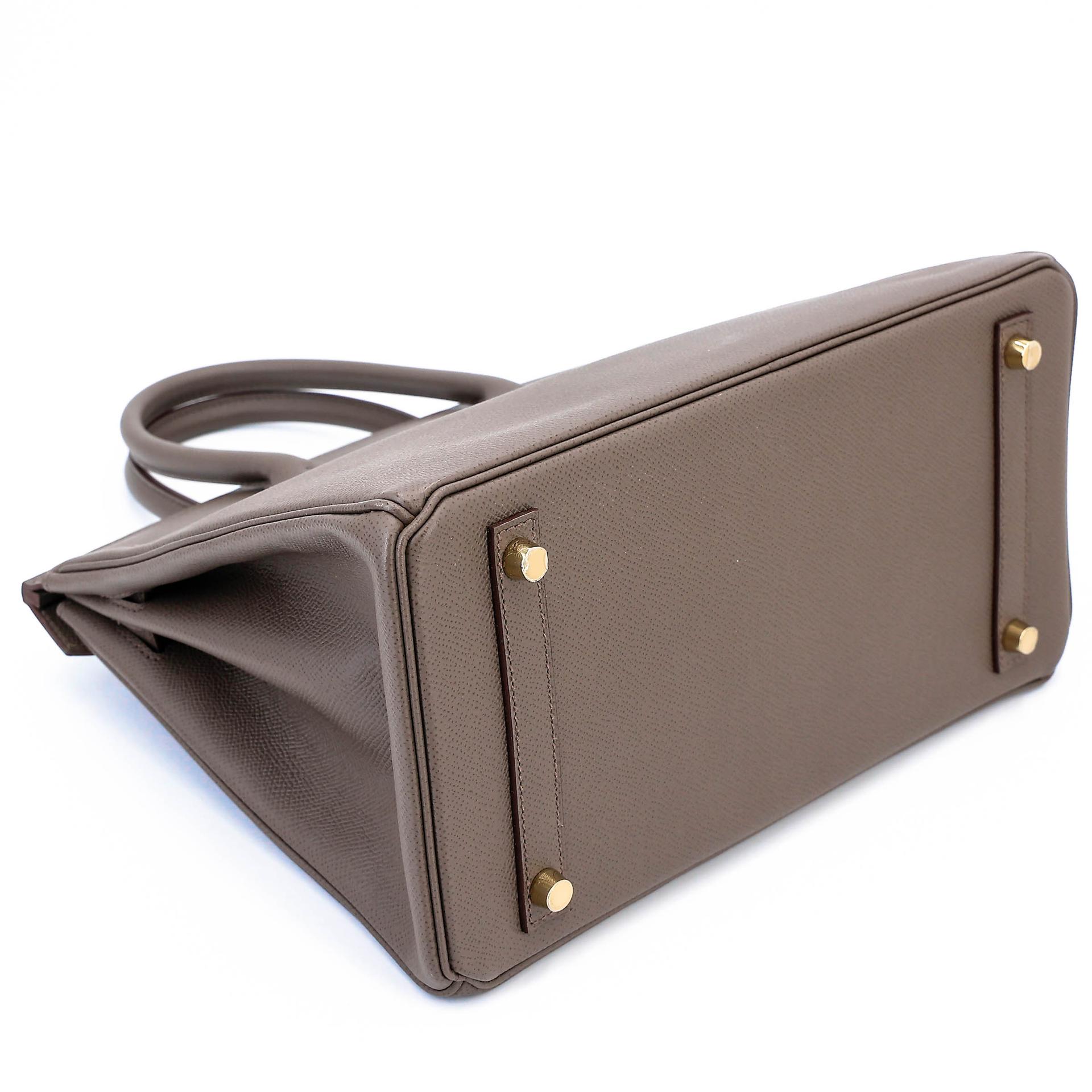 Very Good ( Rank A) HERMÈS Birkin 30 Etain (8F) Epsom Gold hardware R (2014) - 8