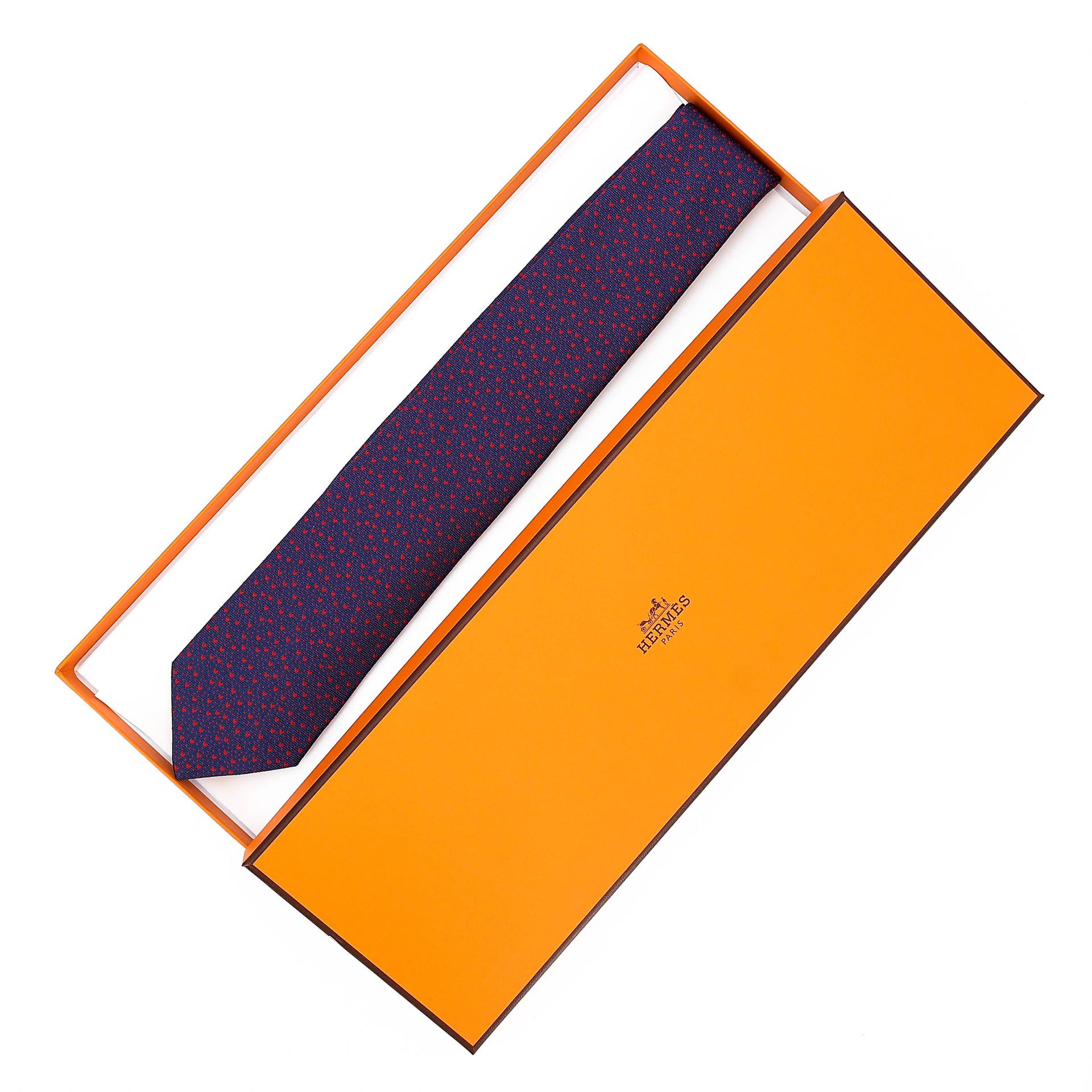 全新 HERMÈS 愛馬仕 領帶 紫色 红色 真絲 - 3