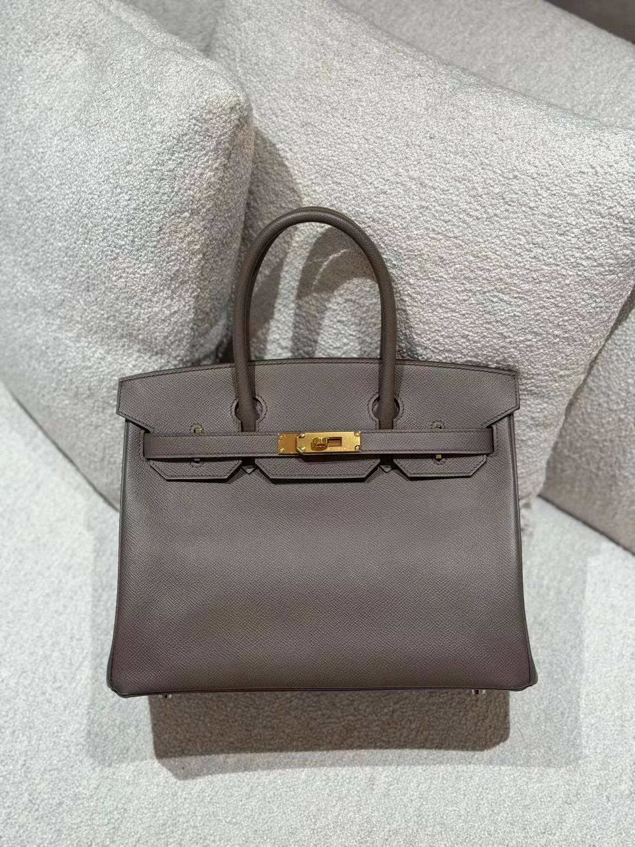 Very Good ( Rank A) HERMÈS Birkin 30 Etain (8F) Epsom Gold hardware R (2014) - 3