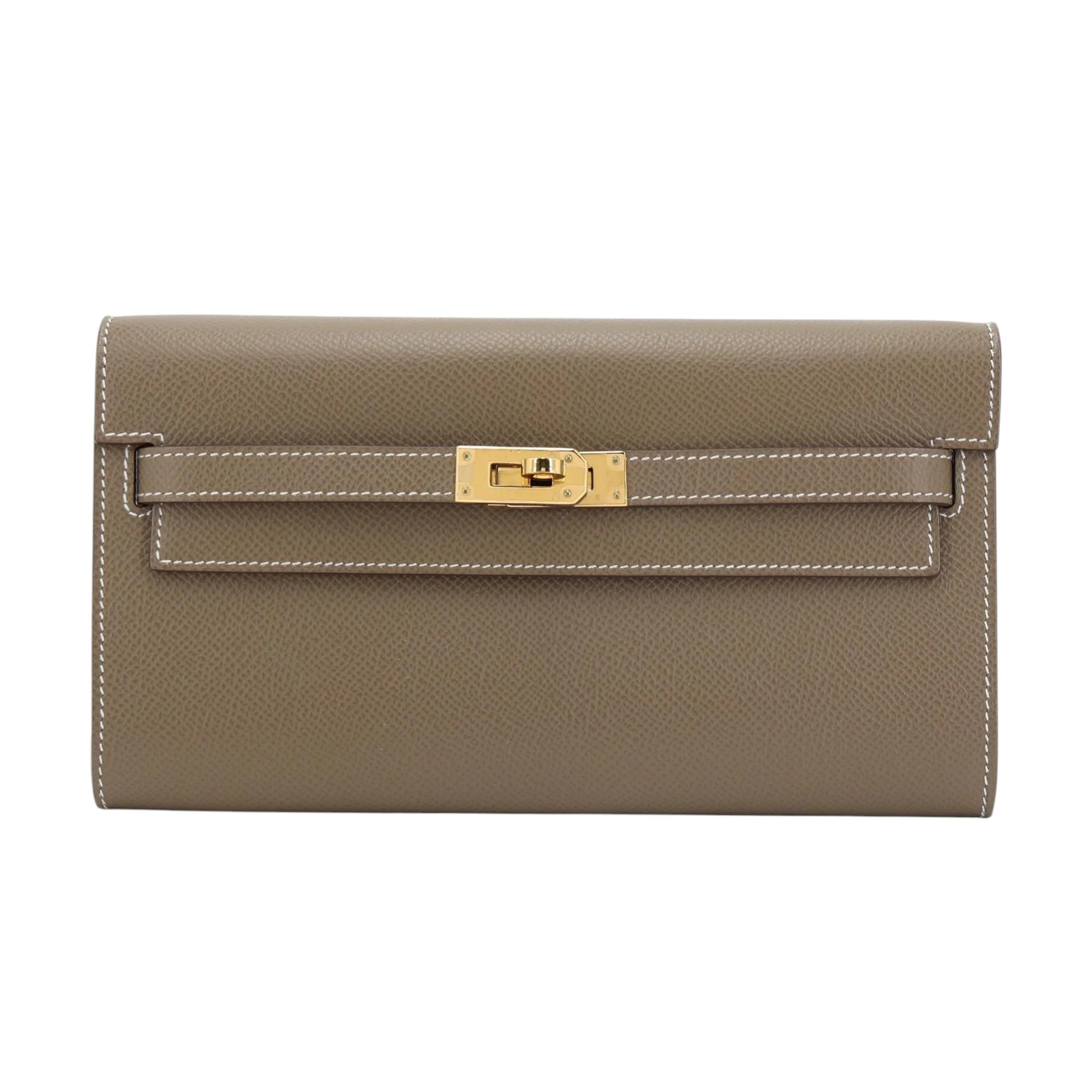 Excellent ( Rank SA ) HERMÈS Kelly To Go Wallet Etoupe (18) Epsom Gold hardware Z (2021) - 1