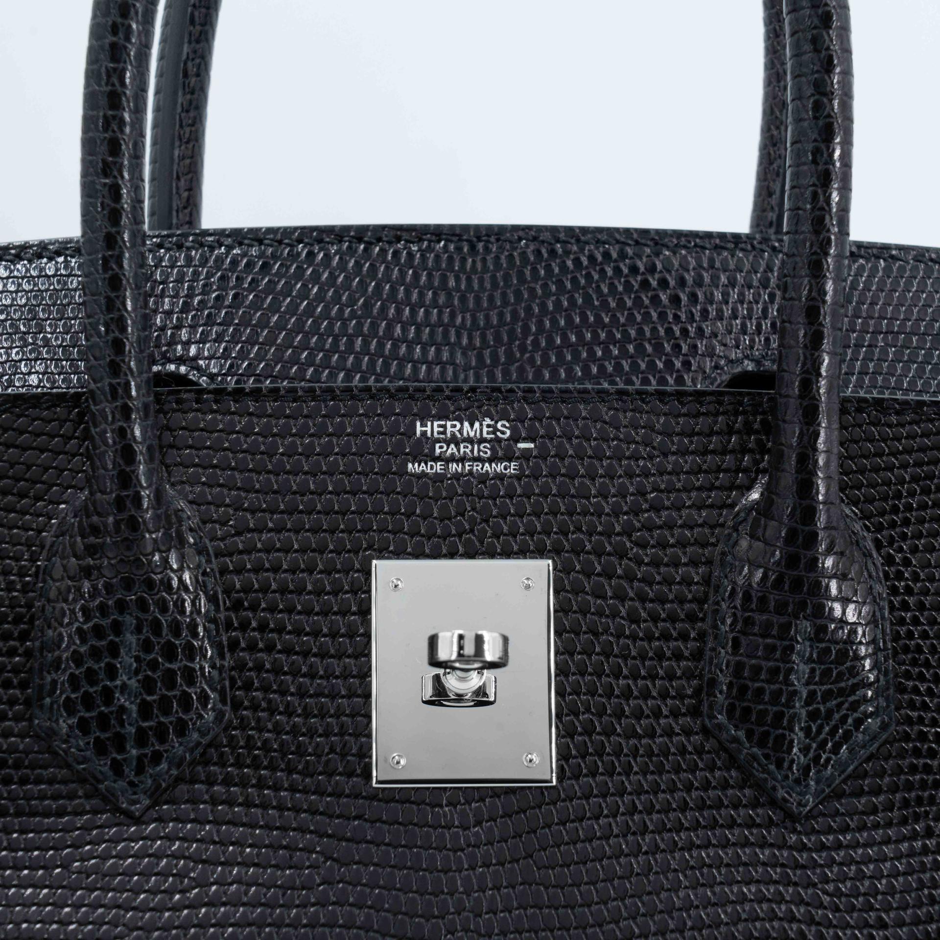 ランク NS 未使用品 HERMÈS エルメス バーキン30 ブラック (89) リザード シルバー金具 D刻印 (2019) - 10