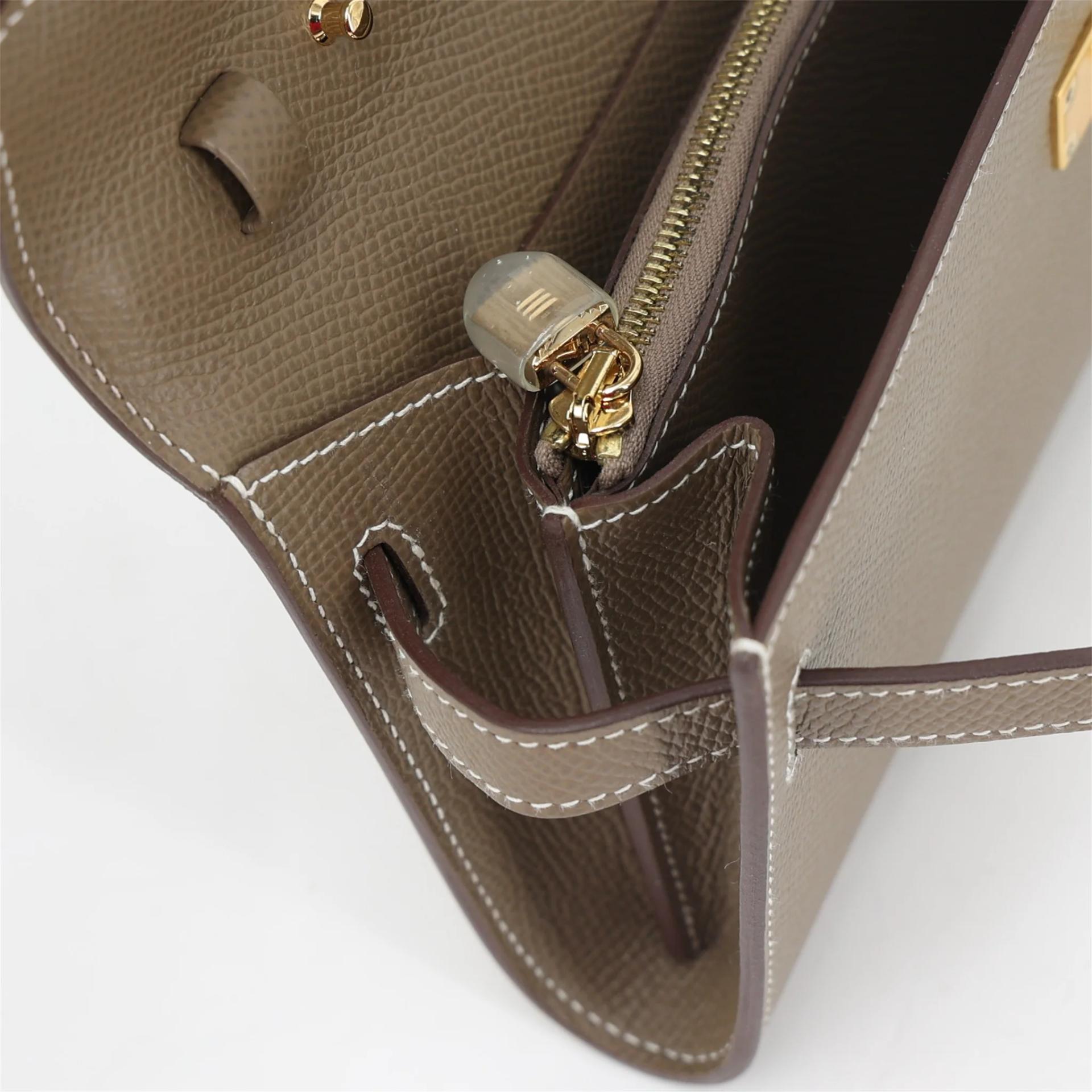 Excellent ( Rank SA ) HERMÈS Kelly To Go Wallet Etoupe (18) Epsom Gold hardware Z (2021) - 12