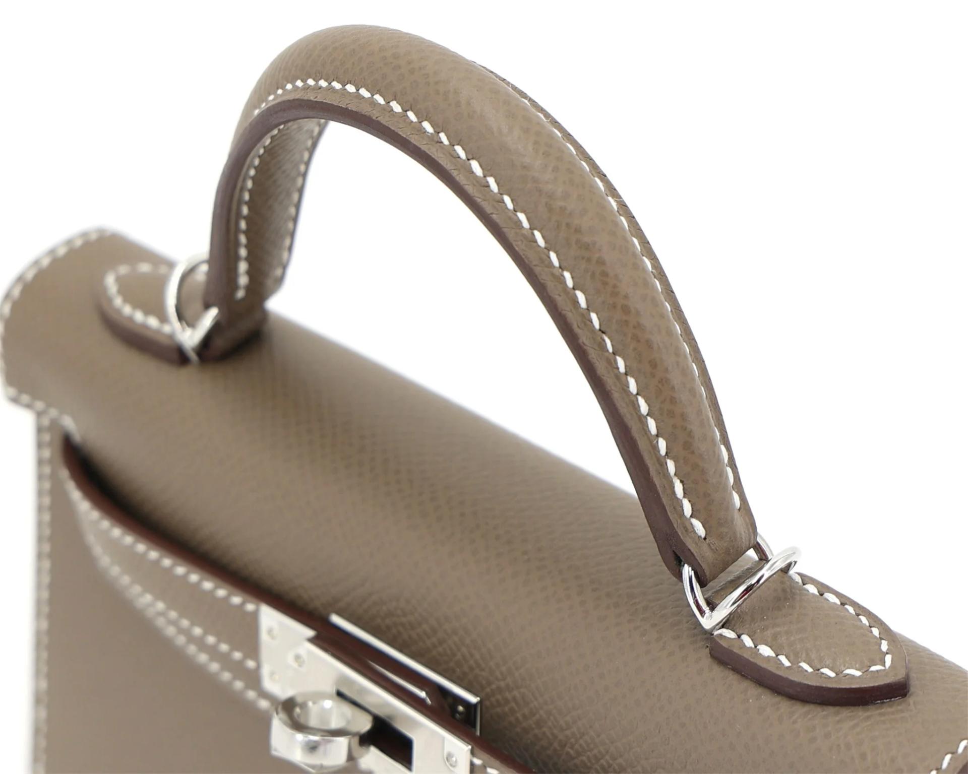 Brand New ( Rank N ) HERMÈS Mini Kelly II Etoupe (18) Epsom Palladium hardware W (2024) - 3