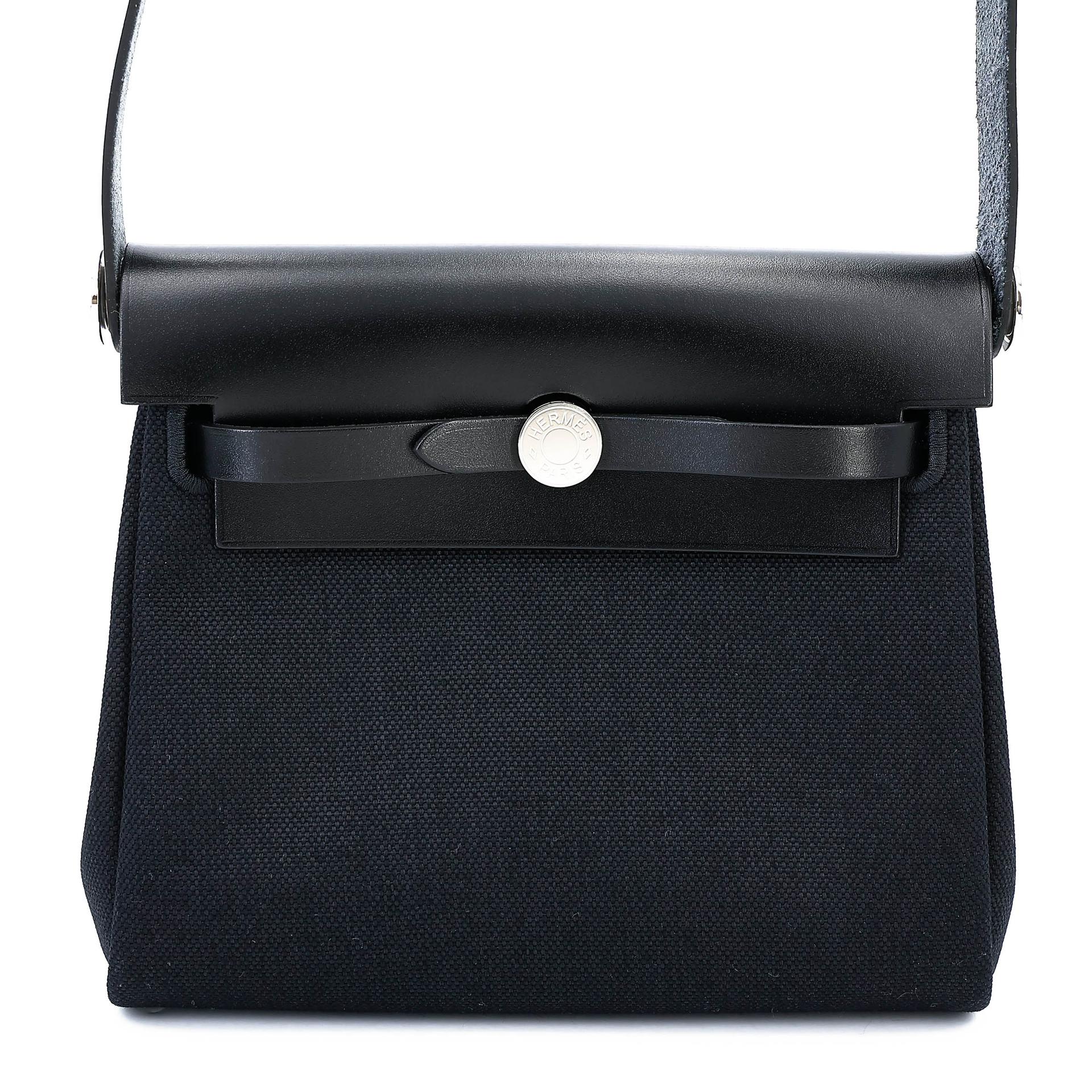 Unused ( Rank NS ) HERMÈS Herbag Mini TPM Noir (89) Vache Hunter Toile H canvas Palladium hardware W (2024) - 1