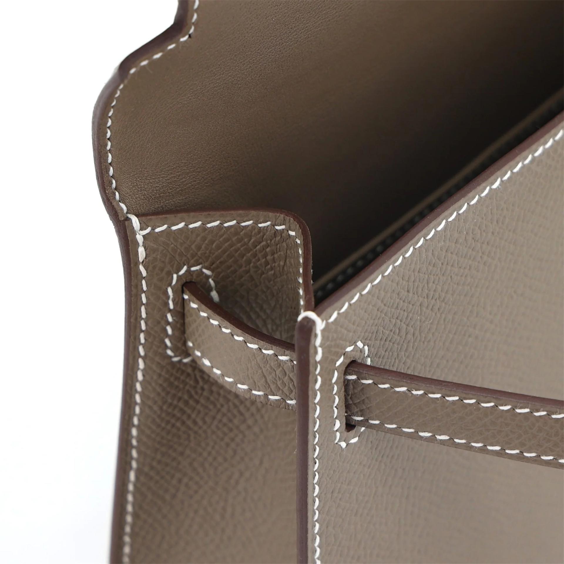 Brand New ( Rank N ) HERMÈS Mini Kelly II Etoupe (18) Epsom Palladium hardware W (2024) - 12