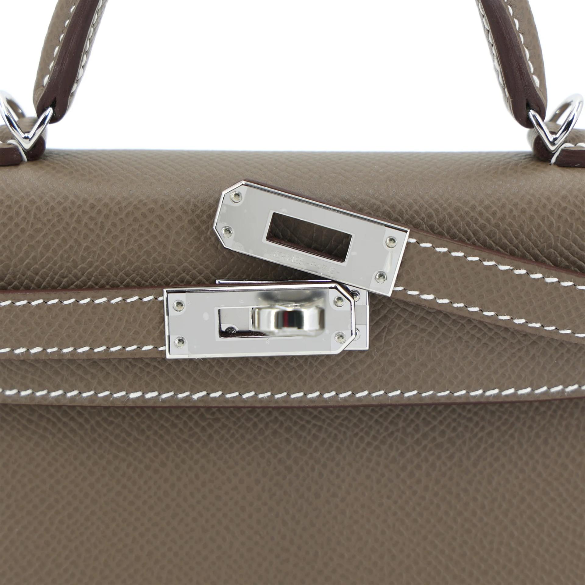 Brand New ( Rank N ) HERMÈS Mini Kelly II Etoupe (18) Epsom Palladium hardware W (2024) - 8