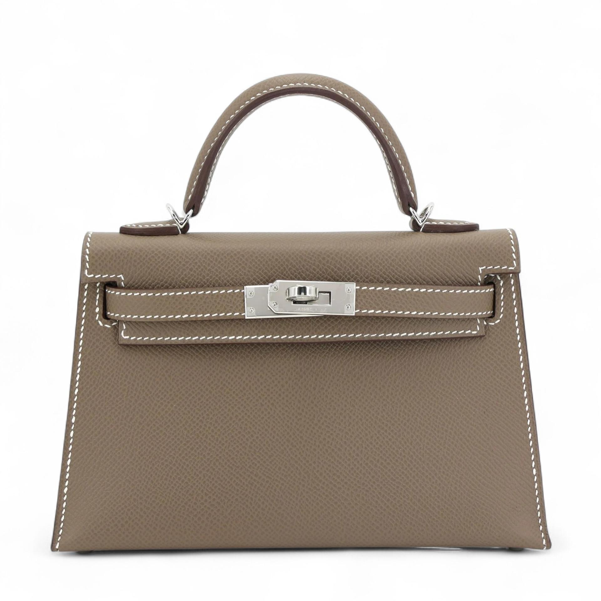 Brand New ( Rank N ) HERMÈS Mini Kelly II Etoupe (18) Epsom Palladium hardware W (2024) - 1
