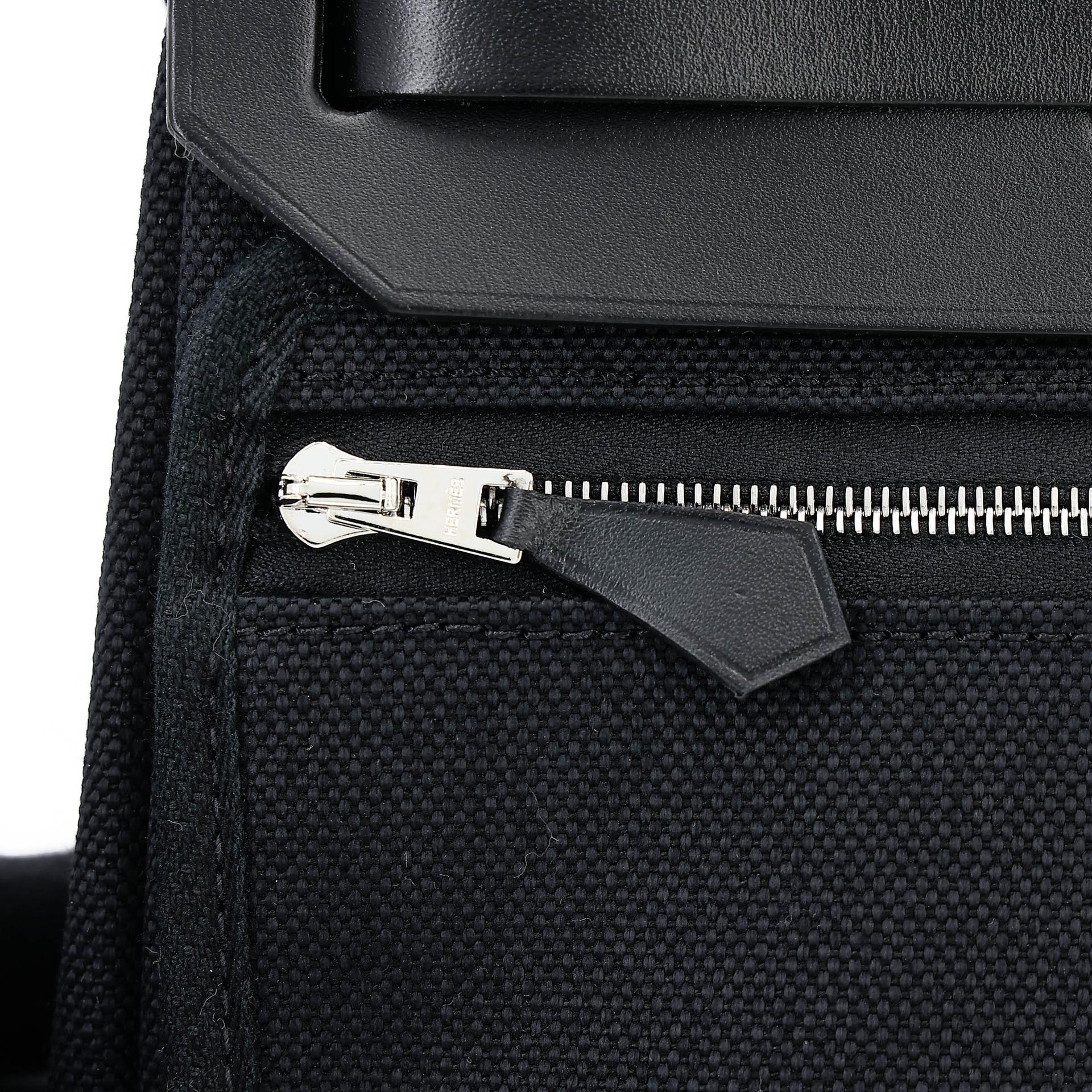 Unused ( Rank NS ) HERMÈS Herbag Mini TPM Noir (89) Vache Hunter Toile H canvas Palladium hardware W (2024) - 9