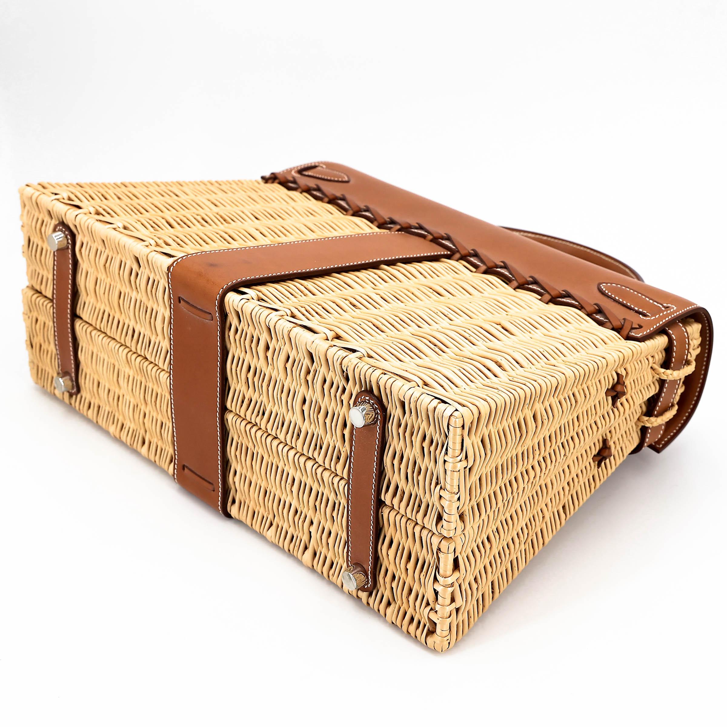 Very Good ( Rank A) HERMÈS Kelly 35 Picnic Fauve (34) Barenia Osier Wicker Palladium hardware Square O (2011) - 10