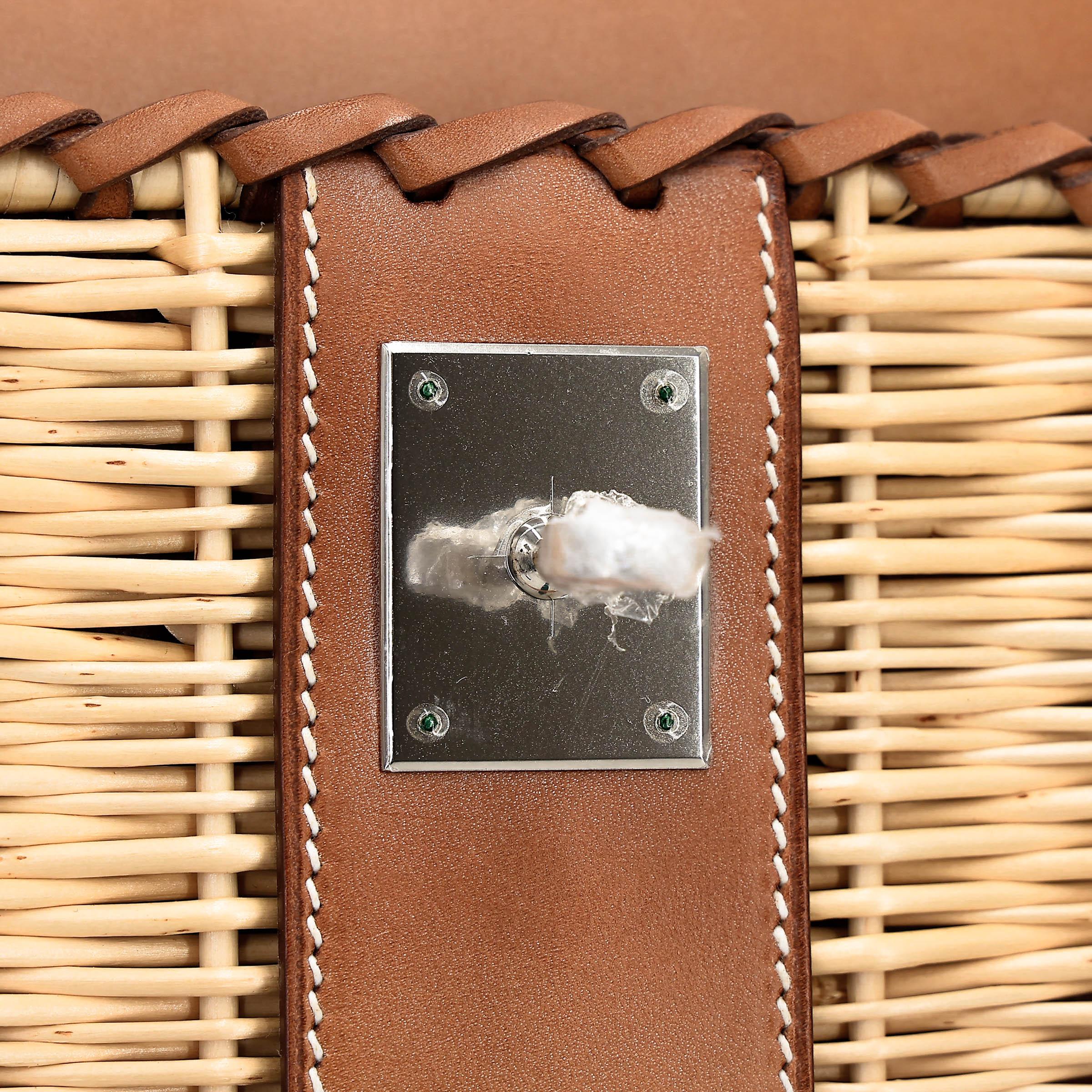 Very Good ( Rank A) HERMÈS Kelly 35 Picnic Fauve (34) Barenia Osier Wicker Palladium hardware Square O (2011) - 28