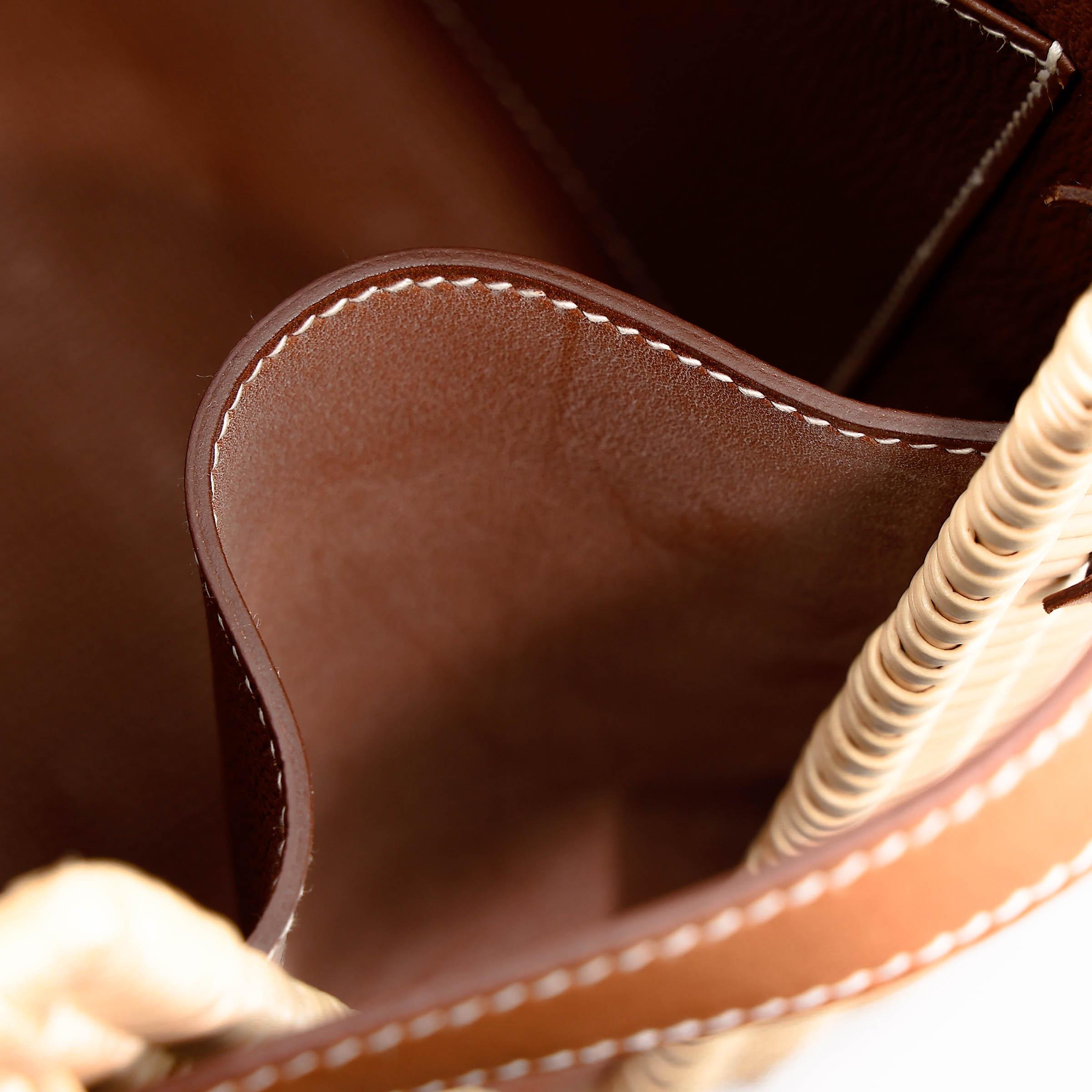Very Good ( Rank A) HERMÈS Kelly 35 Picnic Fauve (34) Barenia Osier Wicker Palladium hardware Square O (2011) - 38