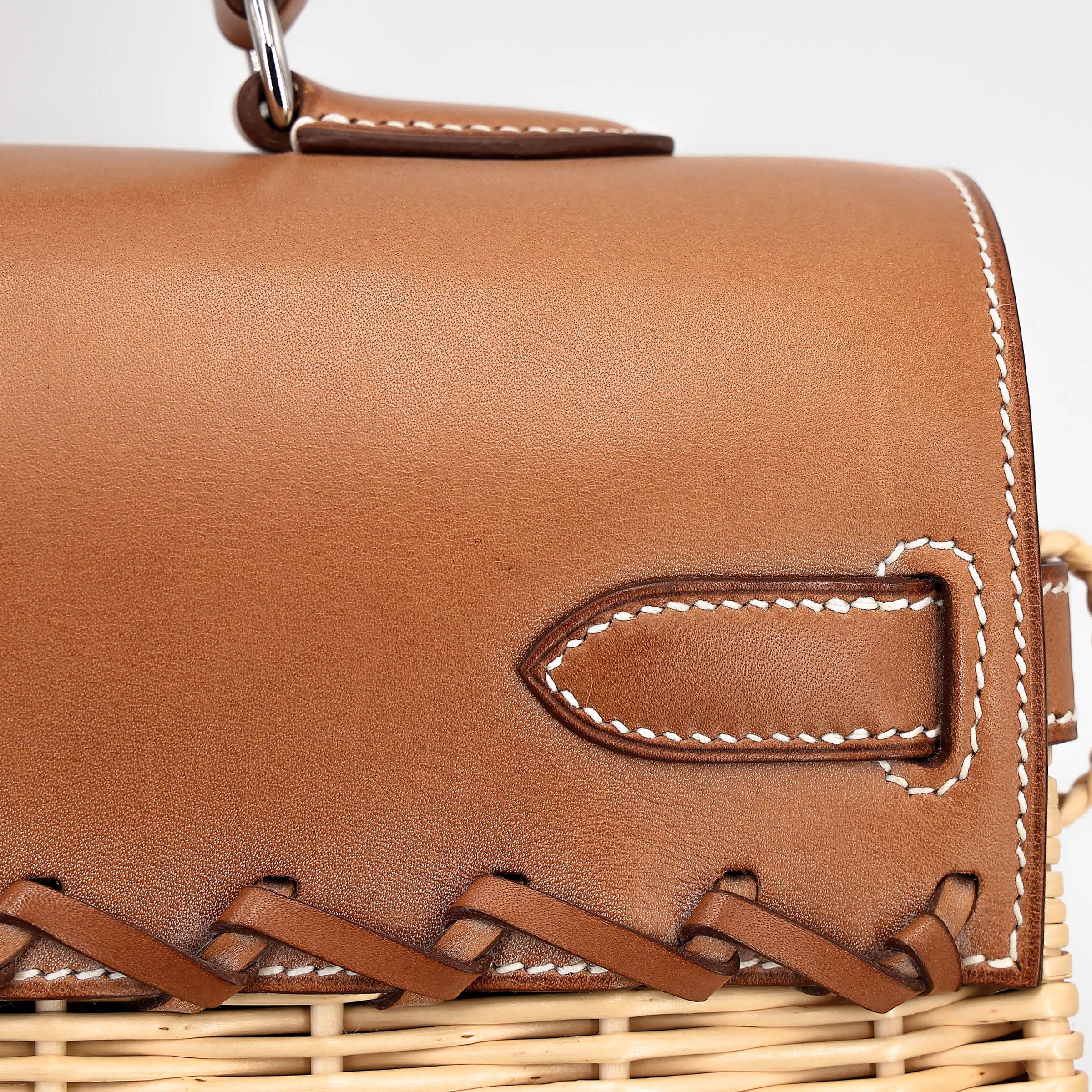 Very Good ( Rank A) HERMÈS Kelly 35 Picnic Fauve (34) Barenia Osier Wicker Palladium hardware Square O (2011) - 18