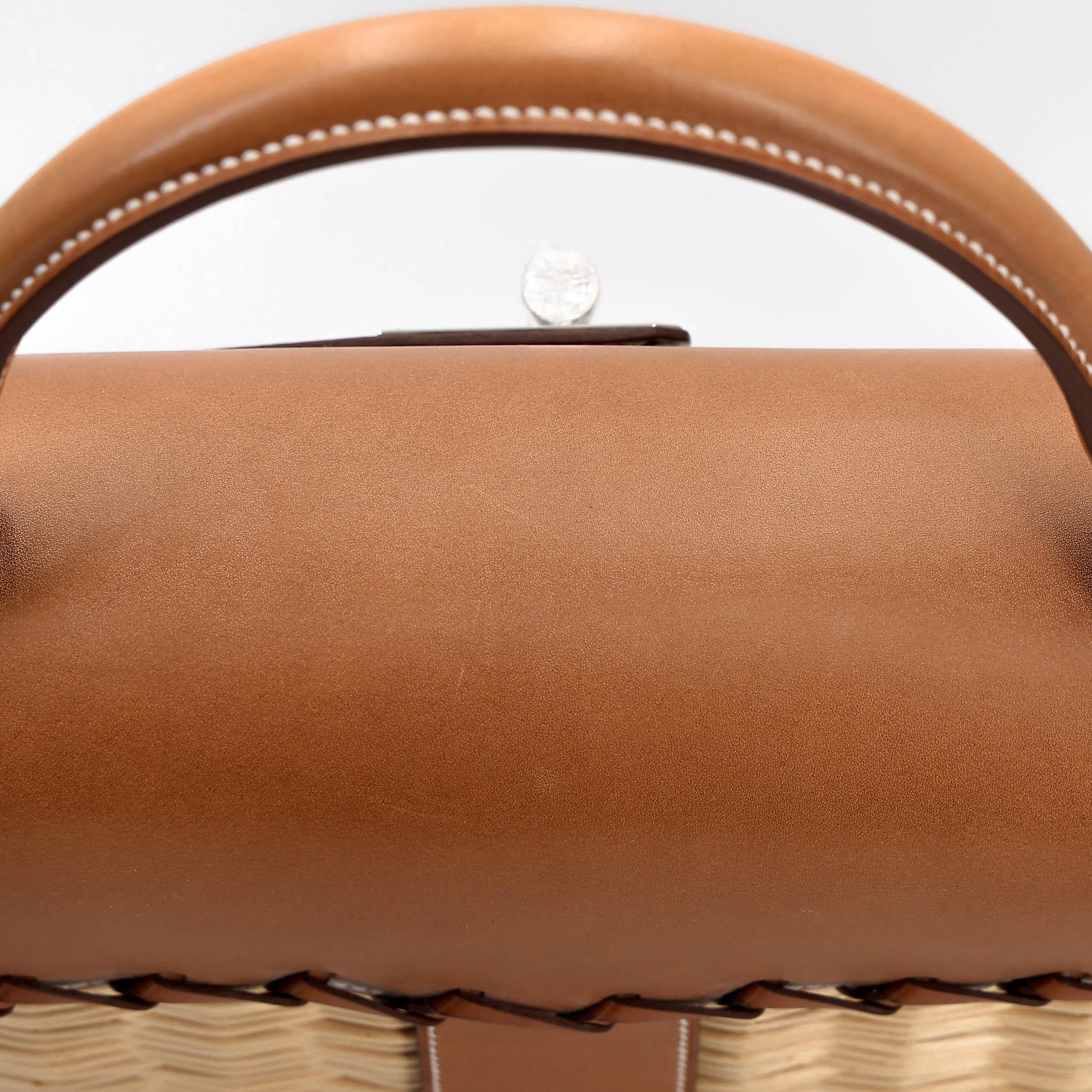 Very Good ( Rank A) HERMÈS Kelly 35 Picnic Fauve (34) Barenia Osier Wicker Palladium hardware Square O (2011) - 21