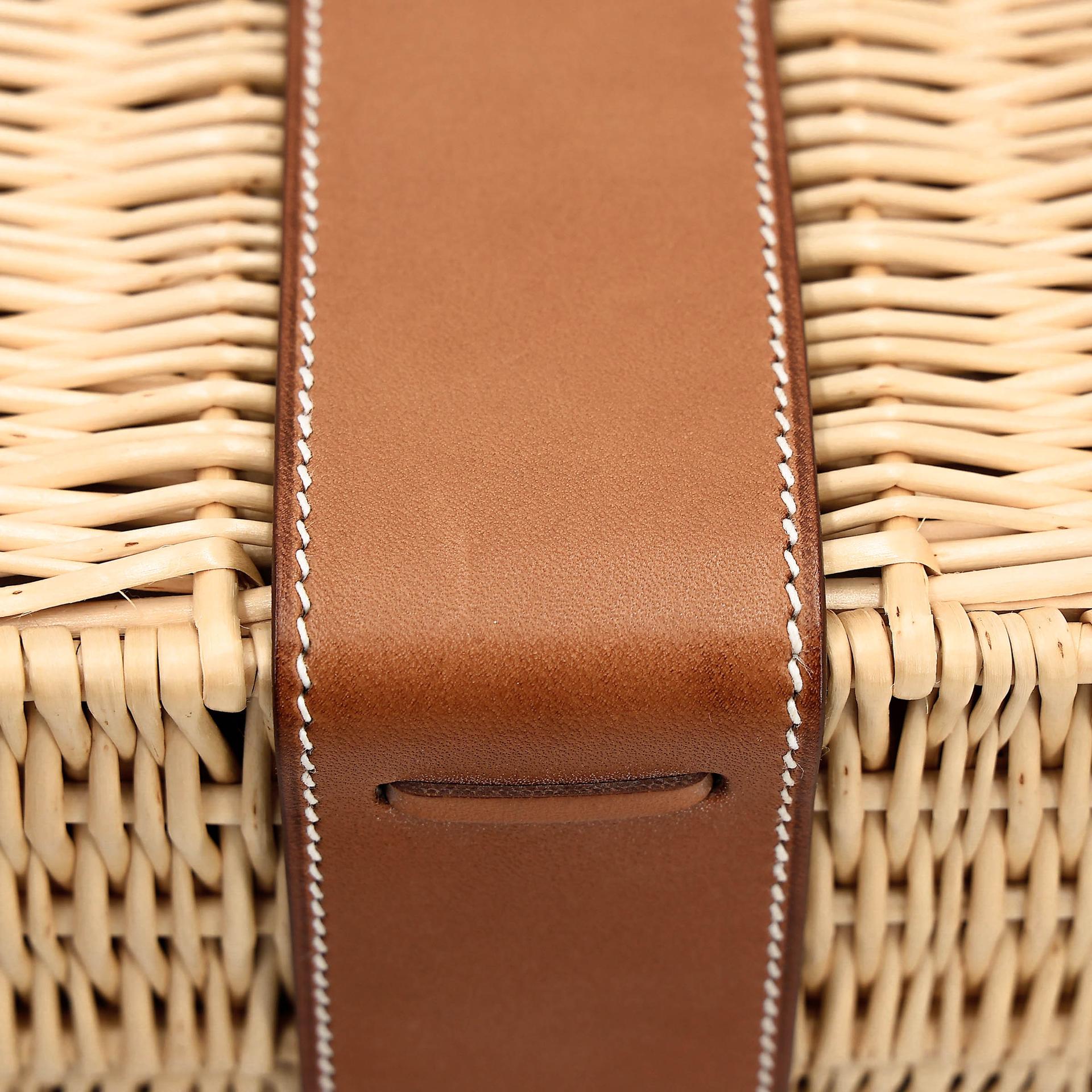 Very Good ( Rank A) HERMÈS Kelly 35 Picnic Fauve (34) Barenia Osier Wicker Palladium hardware Square O (2011) - 16