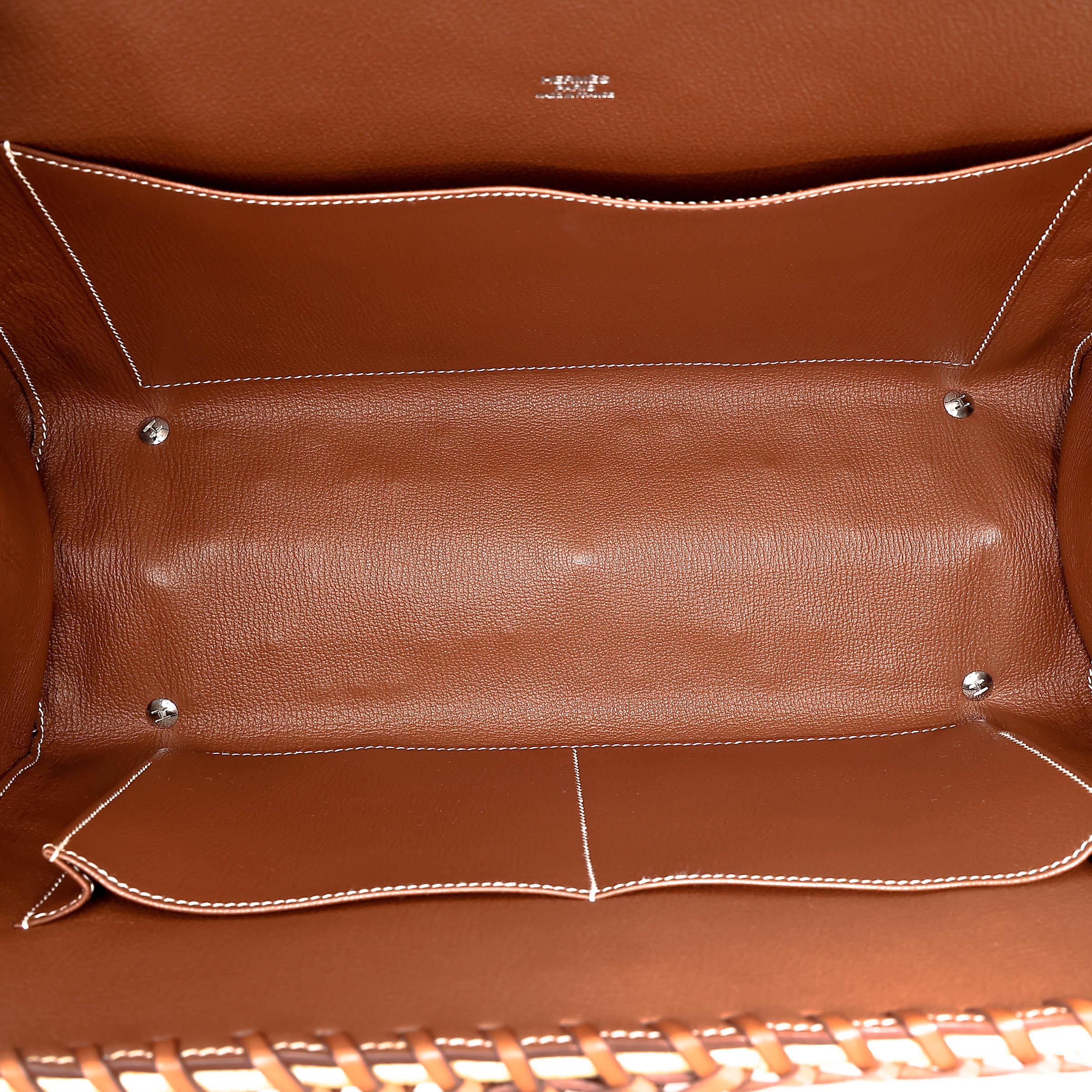 Very Good ( Rank A) HERMÈS Kelly 35 Picnic Fauve (34) Barenia Osier Wicker Palladium hardware Square O (2011) - 41