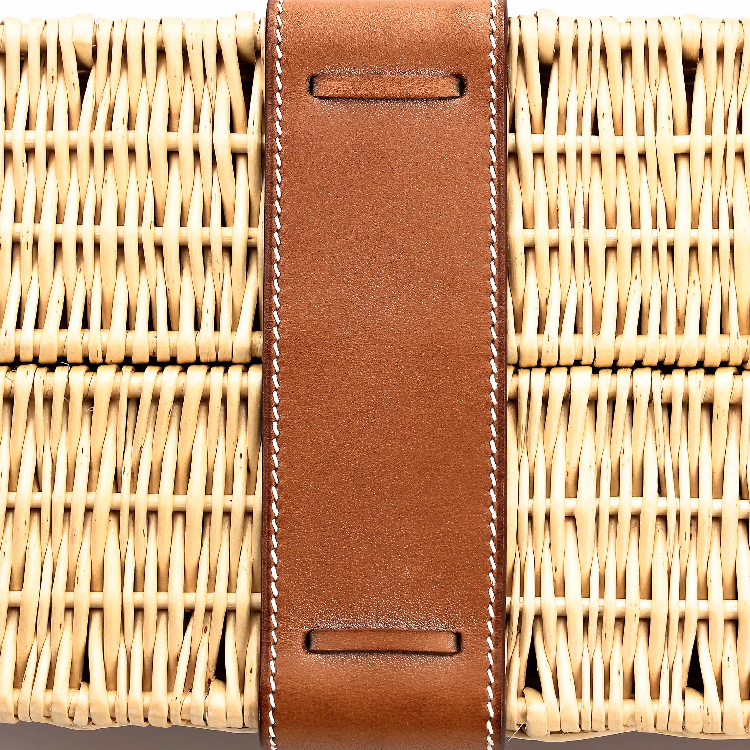 Very Good ( Rank A) HERMÈS Kelly 35 Picnic Fauve (34) Barenia Osier Wicker Palladium hardware Square O (2011) - 13
