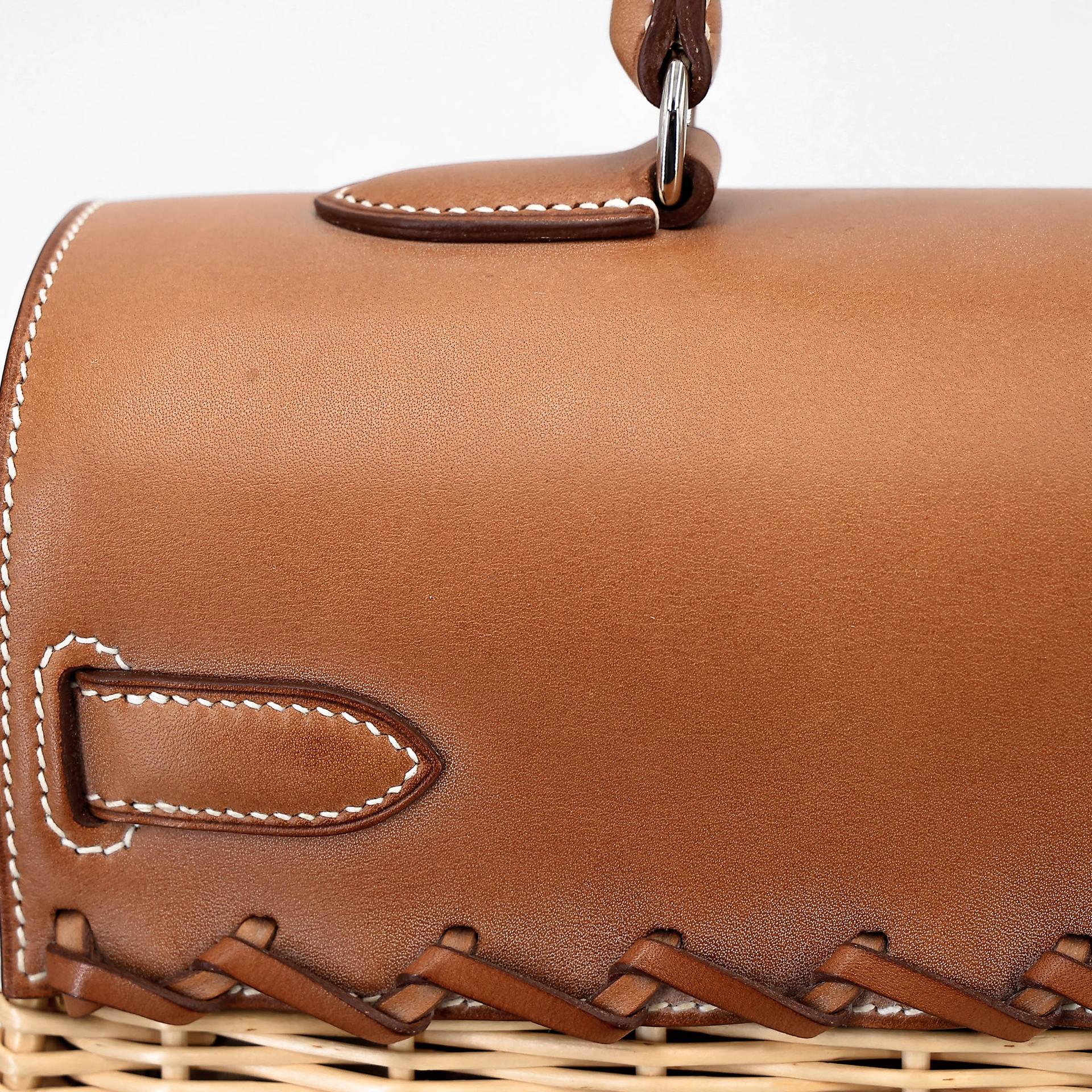 Very Good ( Rank A) HERMÈS Kelly 35 Picnic Fauve (34) Barenia Osier Wicker Palladium hardware Square O (2011) - 20