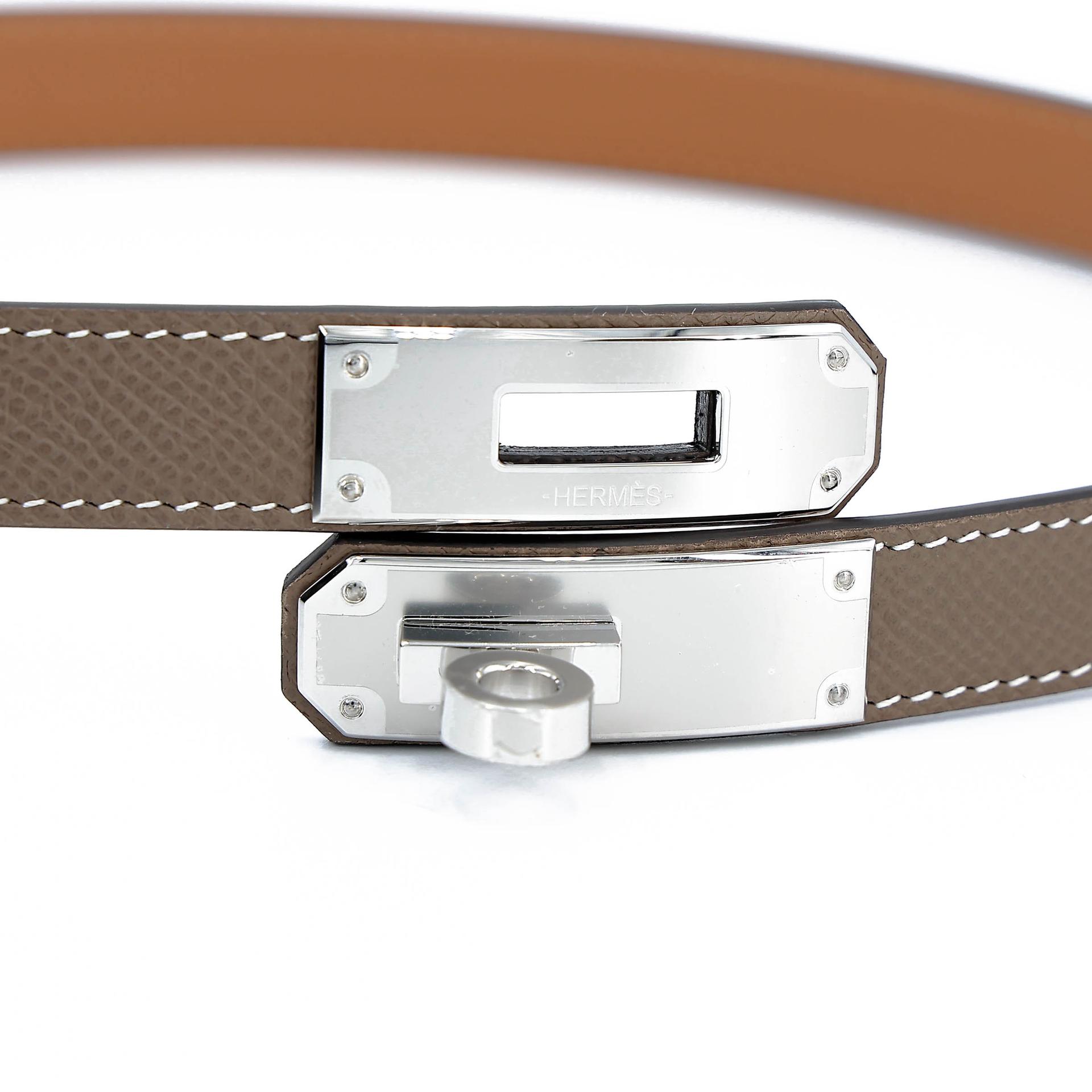 全新 HERMÈS 爱马仕 Kelly 腰带 18 大象灰 Etoupe Epsom 皮 银扣 K刻 2025年 - 6