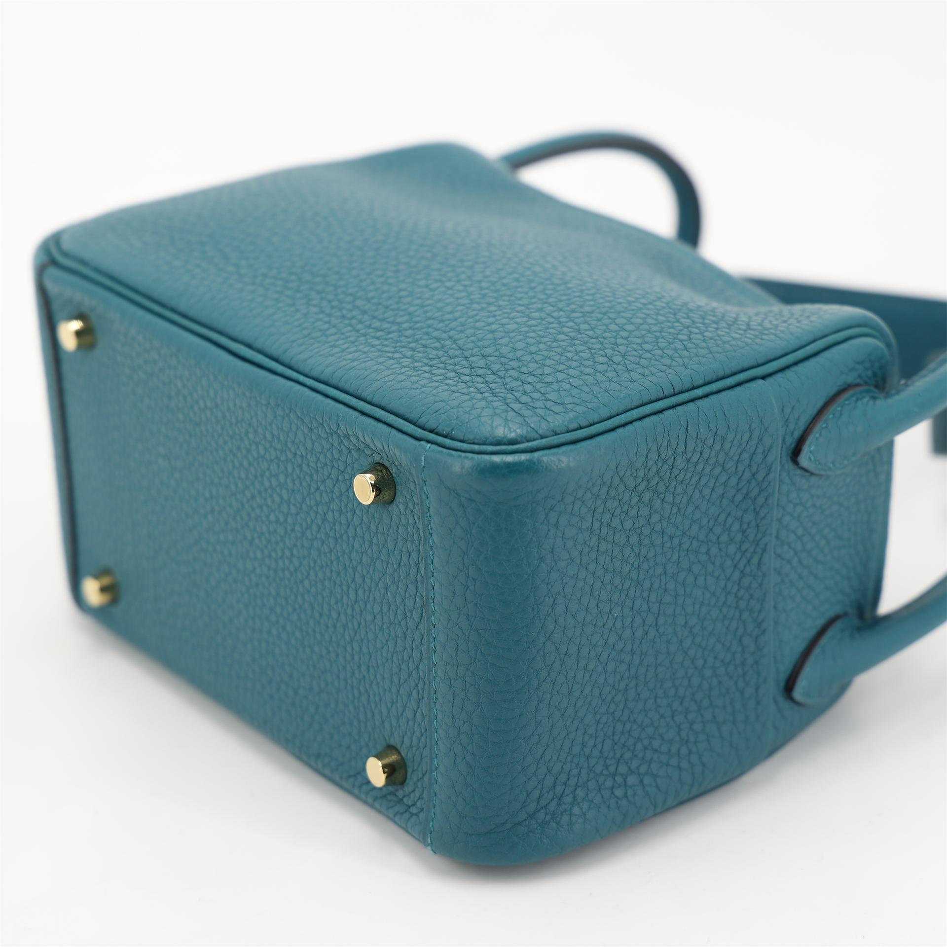 Excellent ( Rank SA ) HERMÈS Mini Lindy Vert Bosphore (W0) Clemence Gold hardware Y (2020) - 9