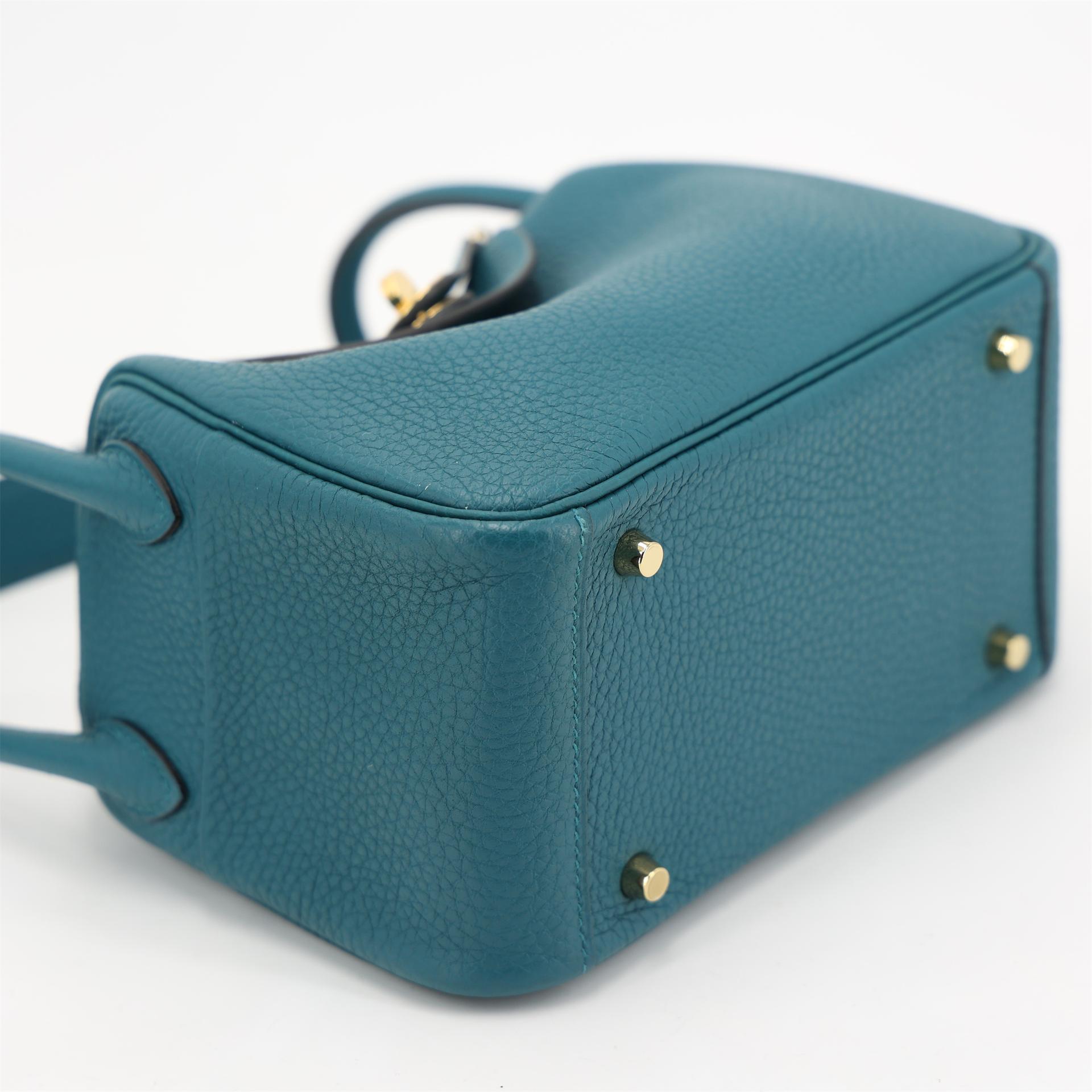 Excellent ( Rank SA ) HERMÈS Mini Lindy Vert Bosphore (W0) Clemence Gold hardware Y (2020) - 6