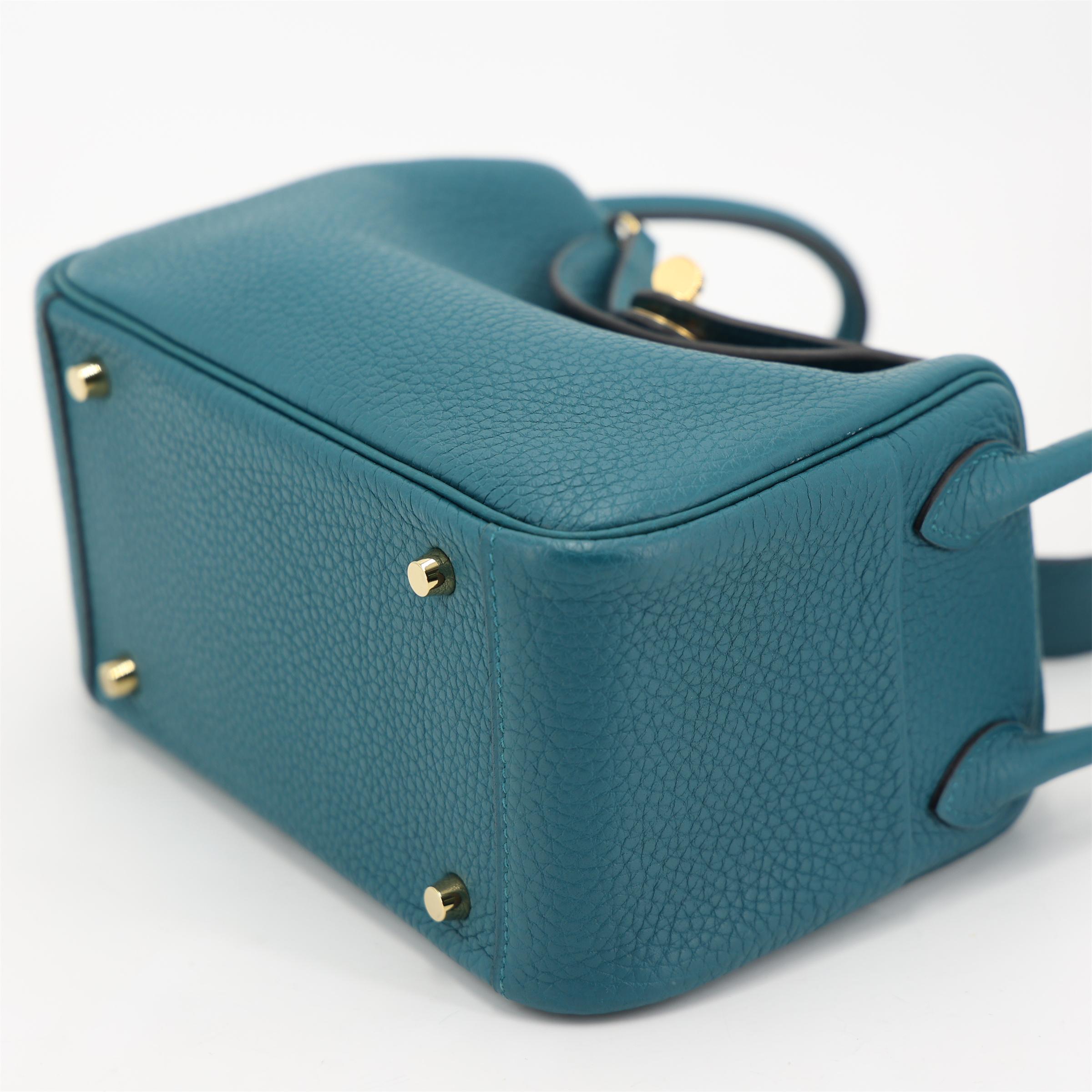 Excellent ( Rank SA ) HERMÈS Mini Lindy Vert Bosphore (W0) Clemence Gold hardware Y (2020) - 7