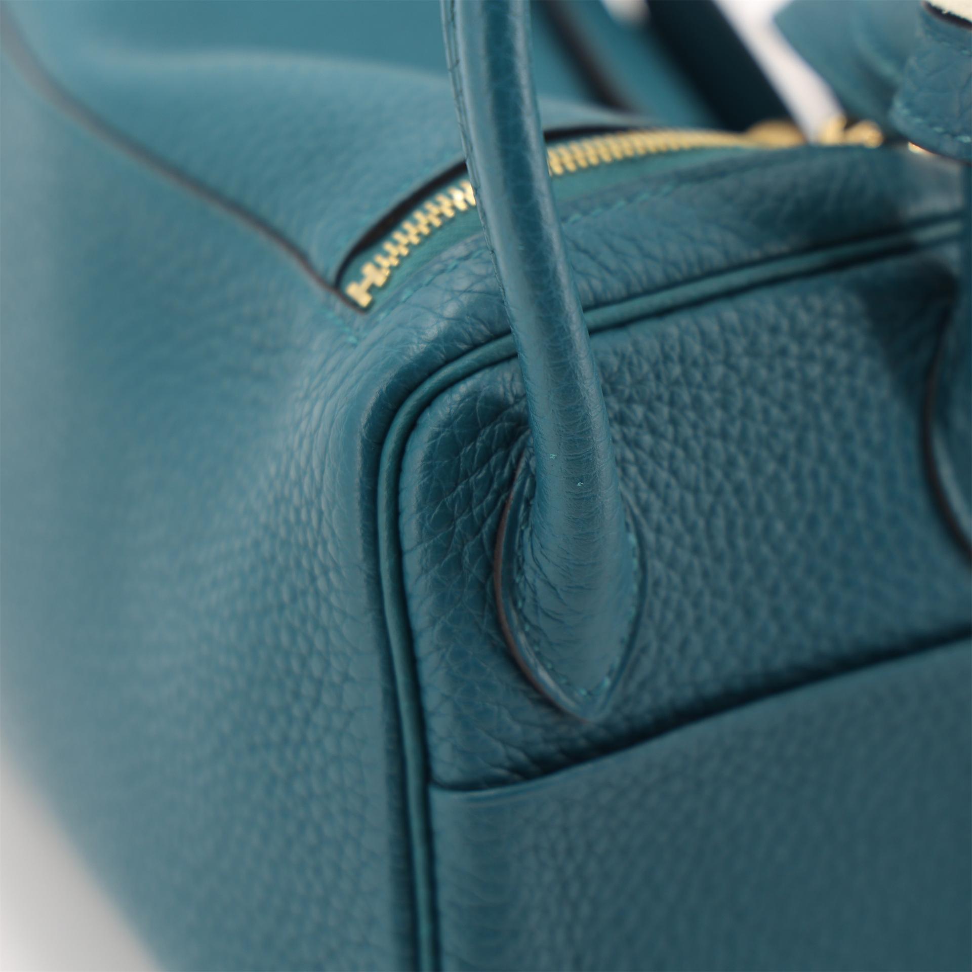 Excellent ( Rank SA ) HERMÈS Mini Lindy Vert Bosphore (W0) Clemence Gold hardware Y (2020) - 4