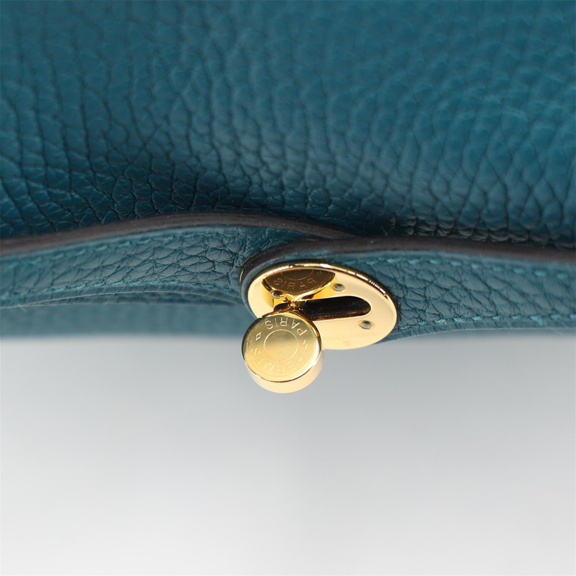 Excellent ( Rank SA ) HERMÈS Mini Lindy Vert Bosphore (W0) Clemence Gold hardware Y (2020) - 11