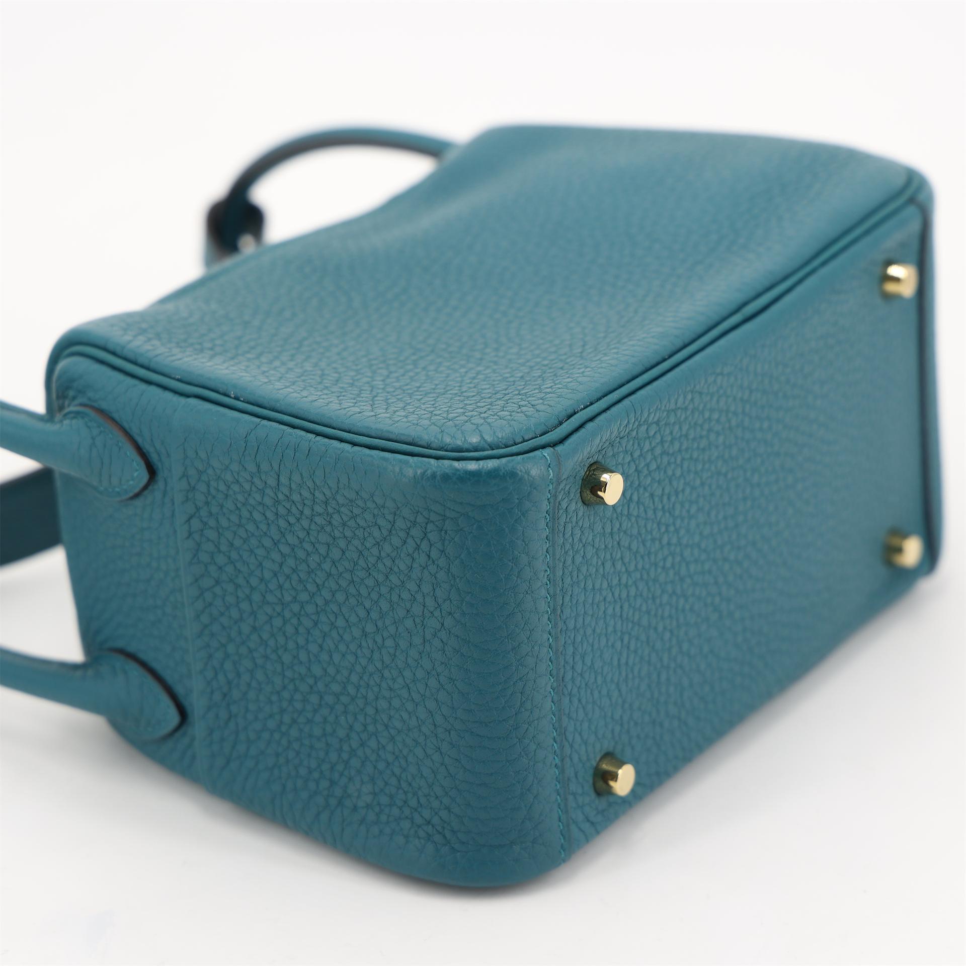 Excellent ( Rank SA ) HERMÈS Mini Lindy Vert Bosphore (W0) Clemence Gold hardware Y (2020) - 8