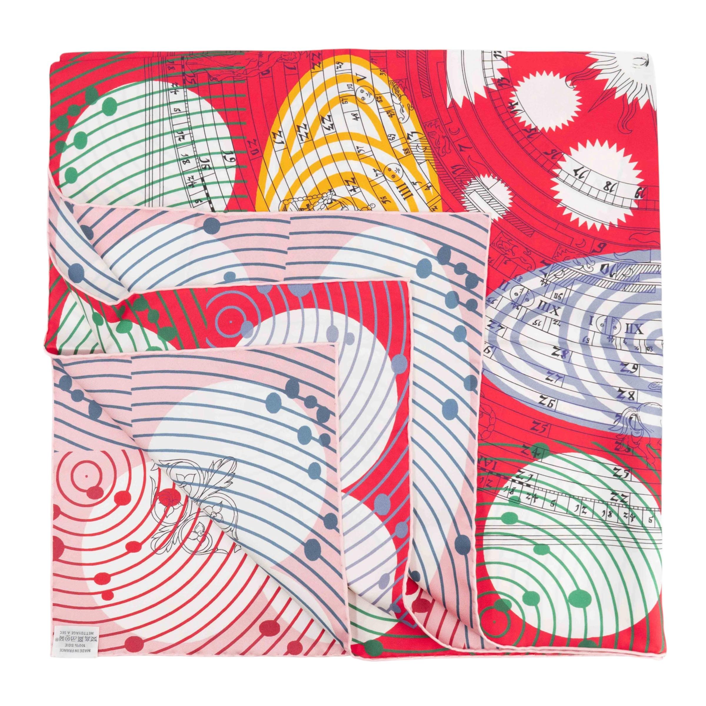 Brand New ( Rank N ) HERMÈS Carre 90 scarf Astronomie Astrologie double face Red Silk - 1