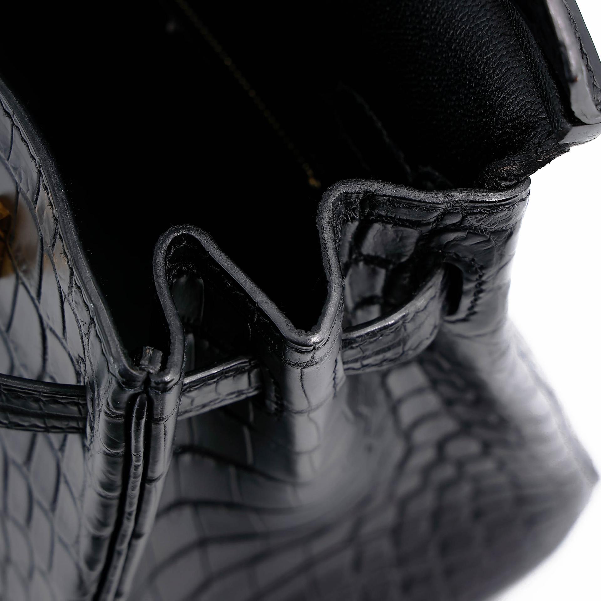 Excellent ( Rank SA ) HERMÈS Birkin 25 Noir (89) Matte Niloticus Crocodile Gold hardware R (2014) - 16