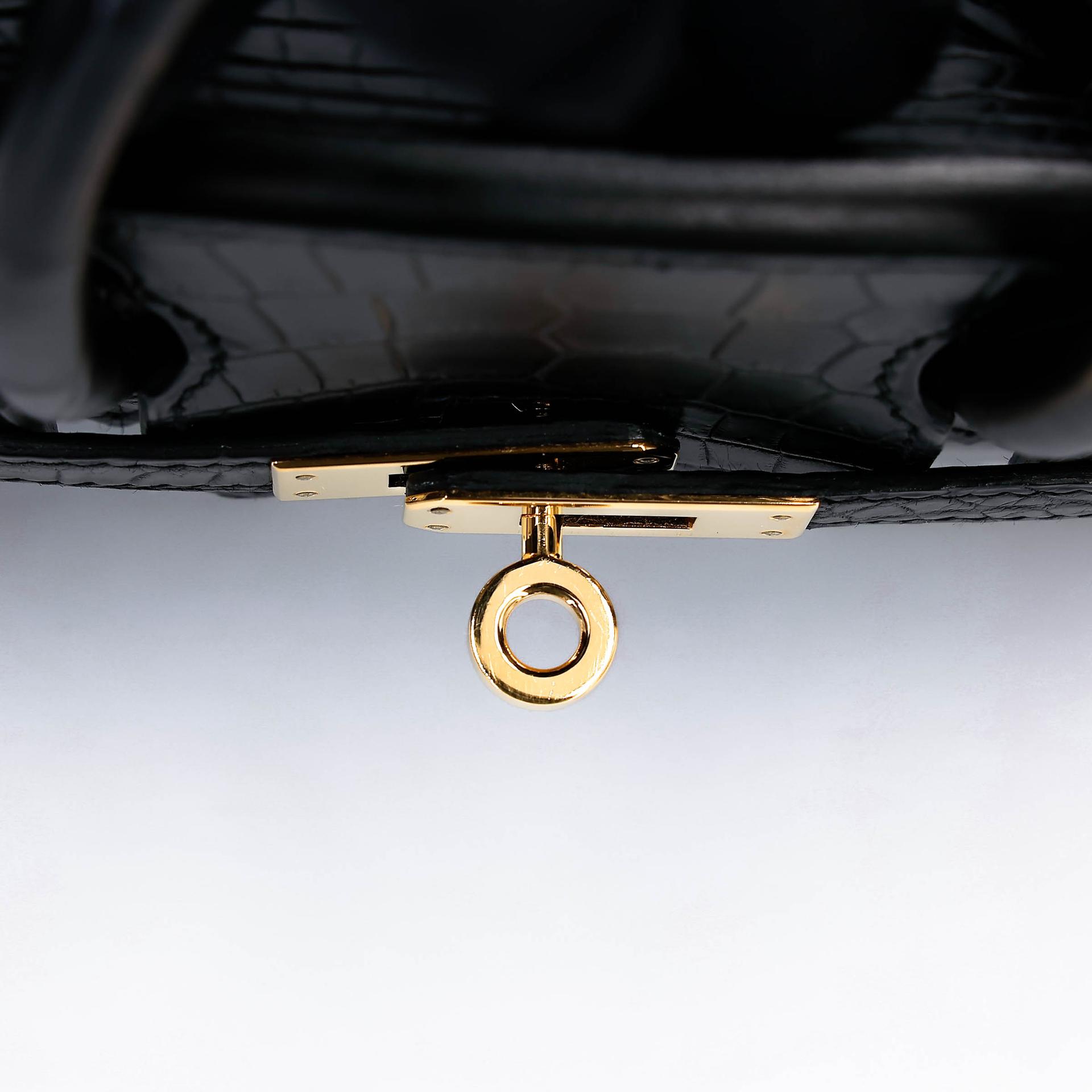 Excellent ( Rank SA ) HERMÈS Birkin 25 Noir (89) Matte Niloticus Crocodile Gold hardware R (2014) - 13