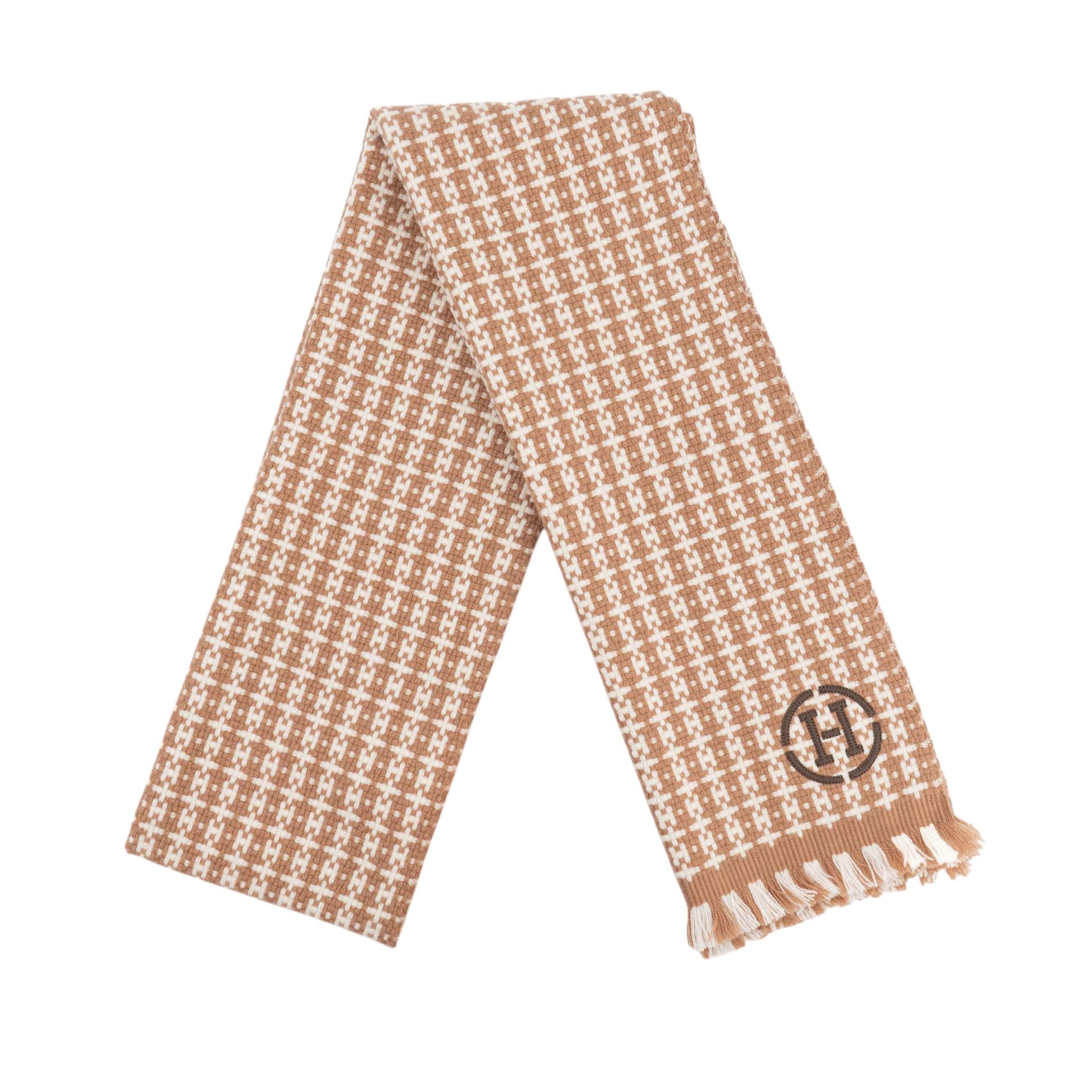 Brand New ( Rank N ) HERMÈS Graphique H scarf Brown Cashmere - 1
