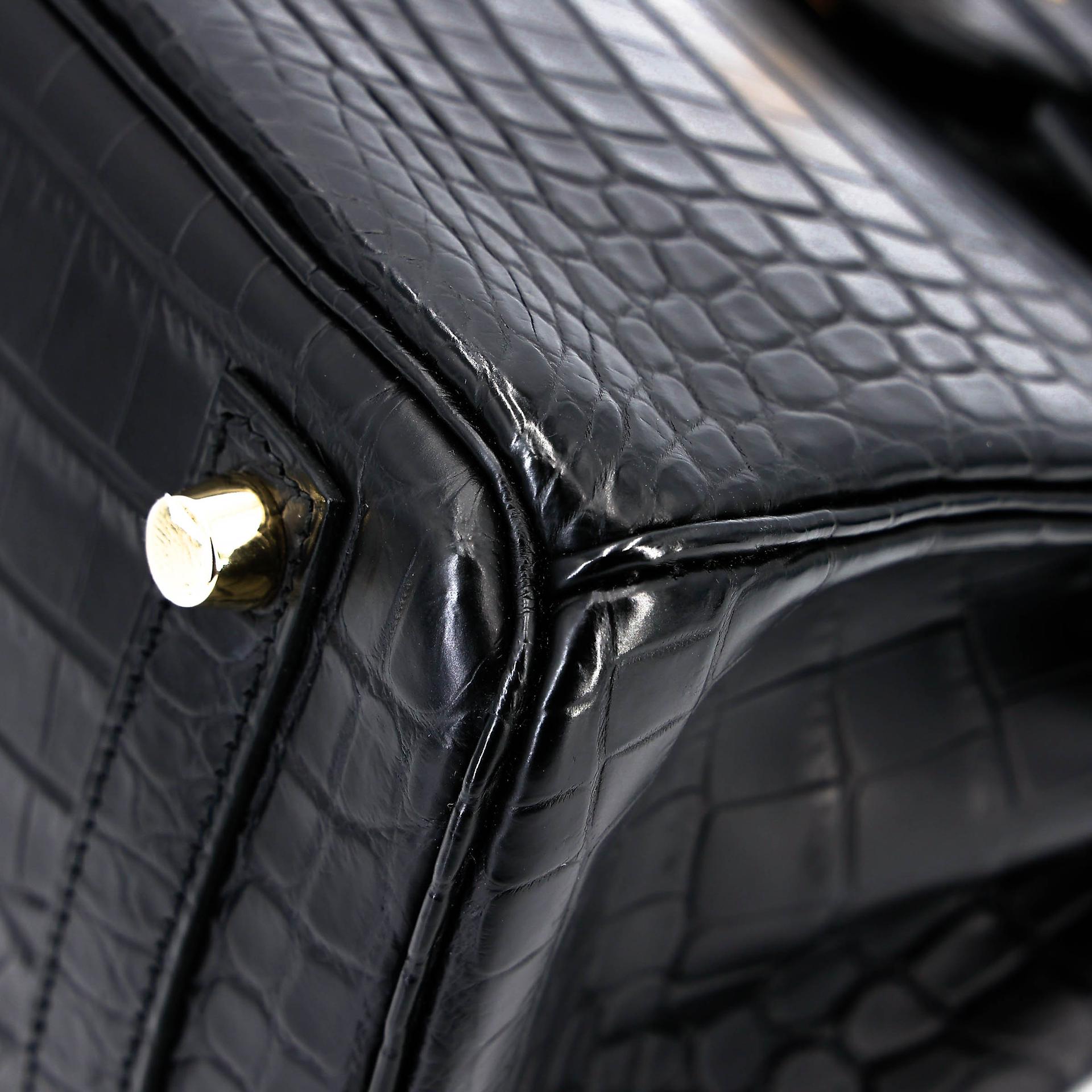 Excellent ( Rank SA ) HERMÈS Birkin 25 Noir (89) Matte Niloticus Crocodile Gold hardware R (2014) - 8
