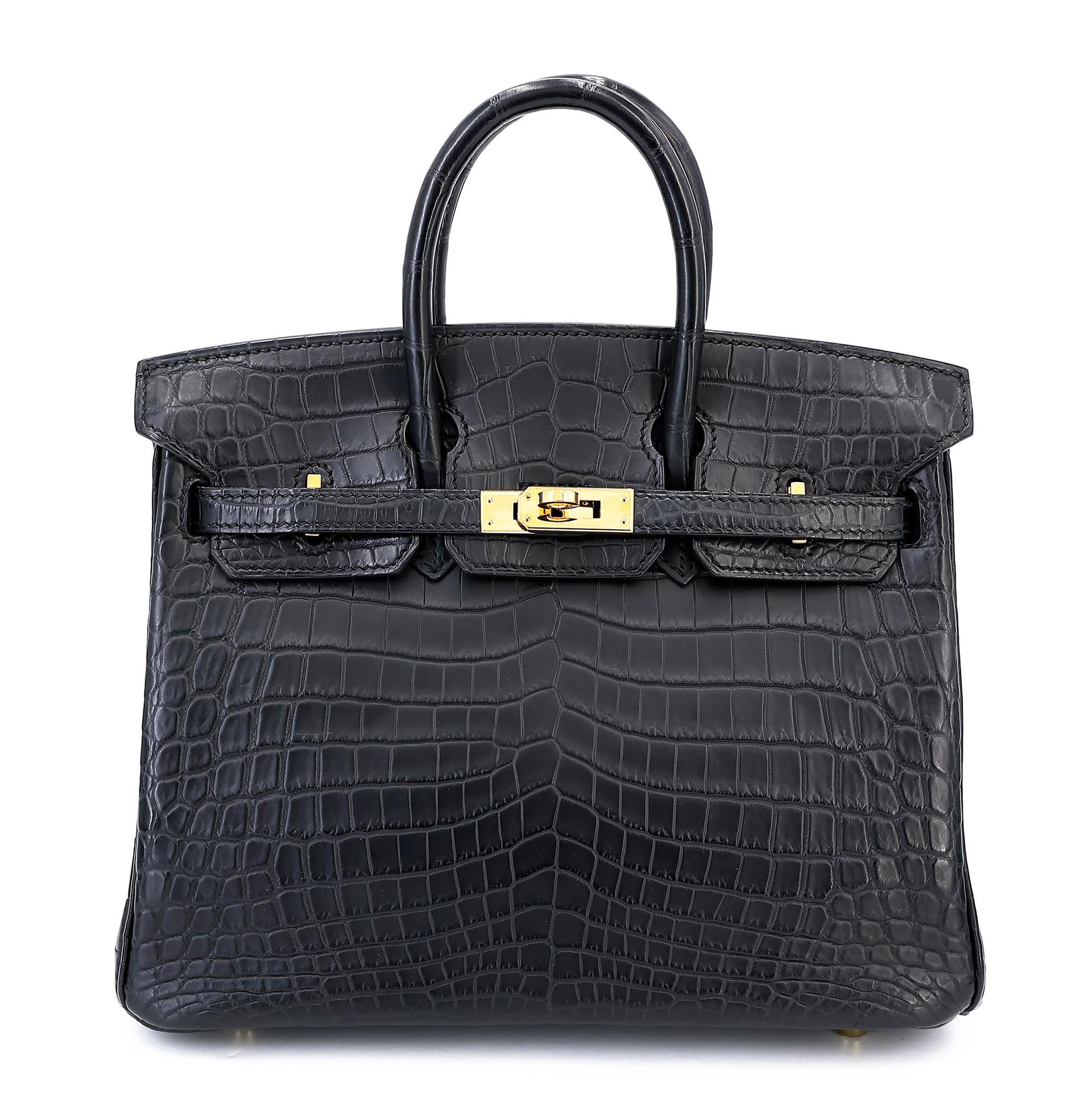 Excellent ( Rank SA ) HERMÈS Birkin 25 Noir (89) Matte Niloticus Crocodile Gold hardware R (2014) - 1
