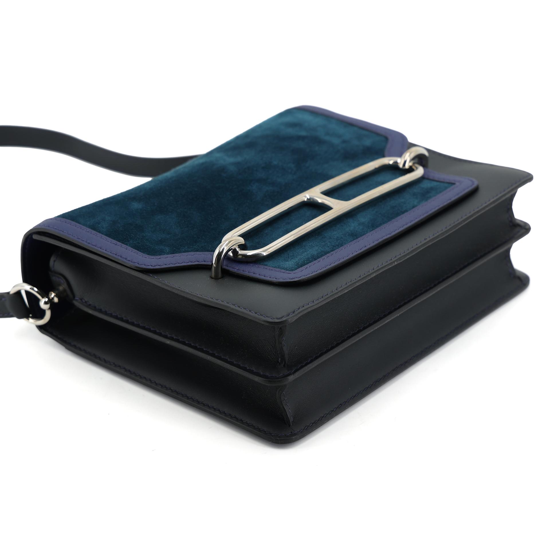 ランク SA HERMÈS エルメス ロウリス23 ブルーオーシャン (Z7) ブルーサフィール (73) ブルーネイビー (7U) ドブリス スエード スイフト ソンブレロ シルバー金具 T刻印 (2015) - 4