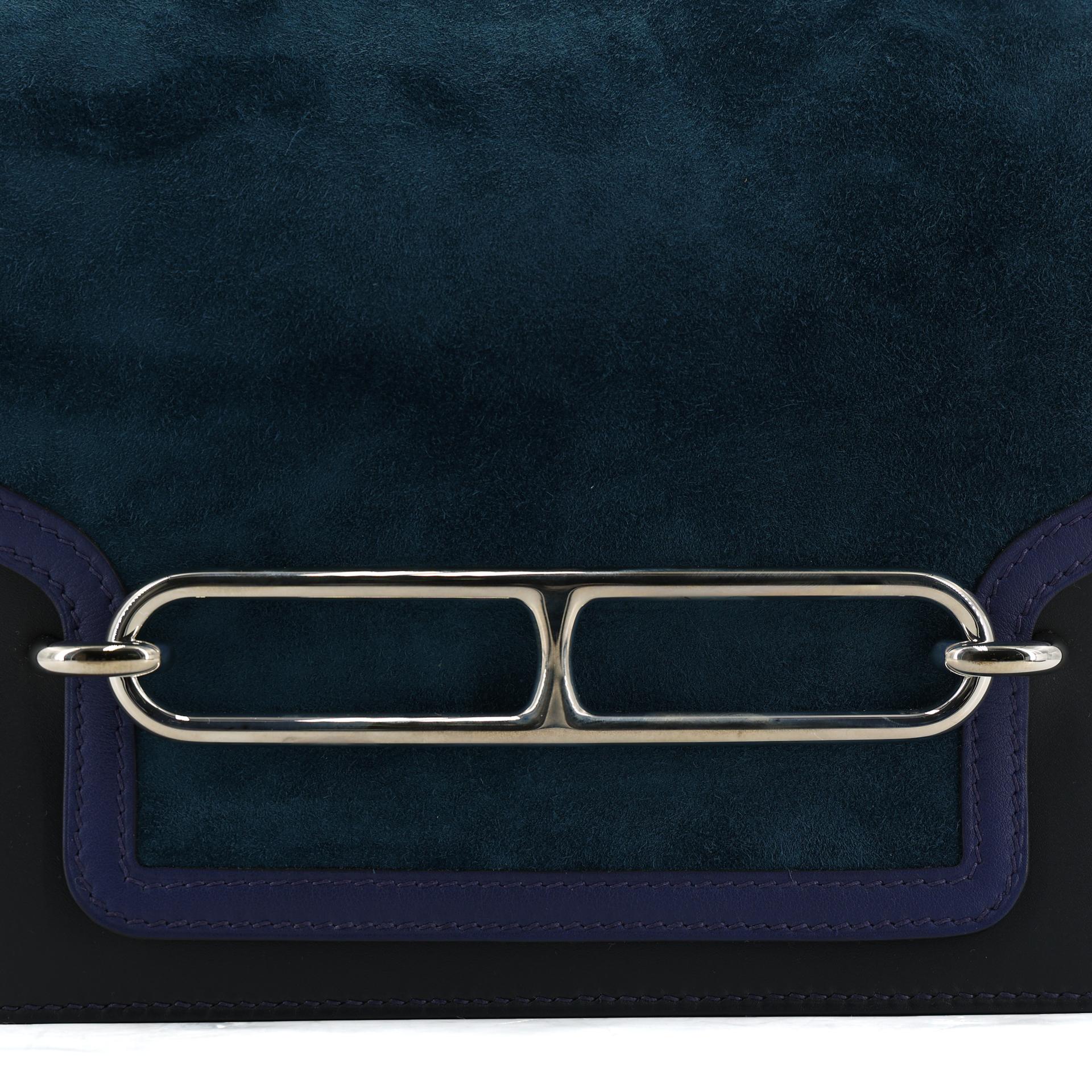 ランク SA HERMÈS エルメス ロウリス23 ブルーオーシャン (Z7) ブルーサフィール (73) ブルーネイビー (7U) ドブリス スエード スイフト ソンブレロ シルバー金具 T刻印 (2015) - 10