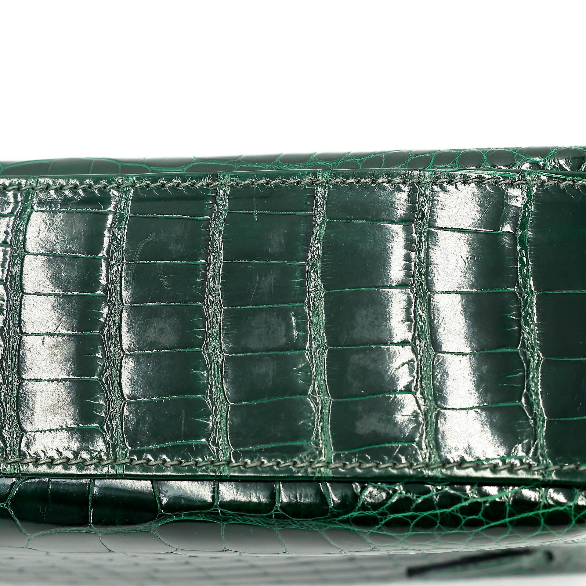 ランク A HERMÈS エルメス ポシェットケリー ヴェールフォンセ (67) クロコダイル アリゲーター リセ シルバー金具 □Q刻印 (2013) - 12