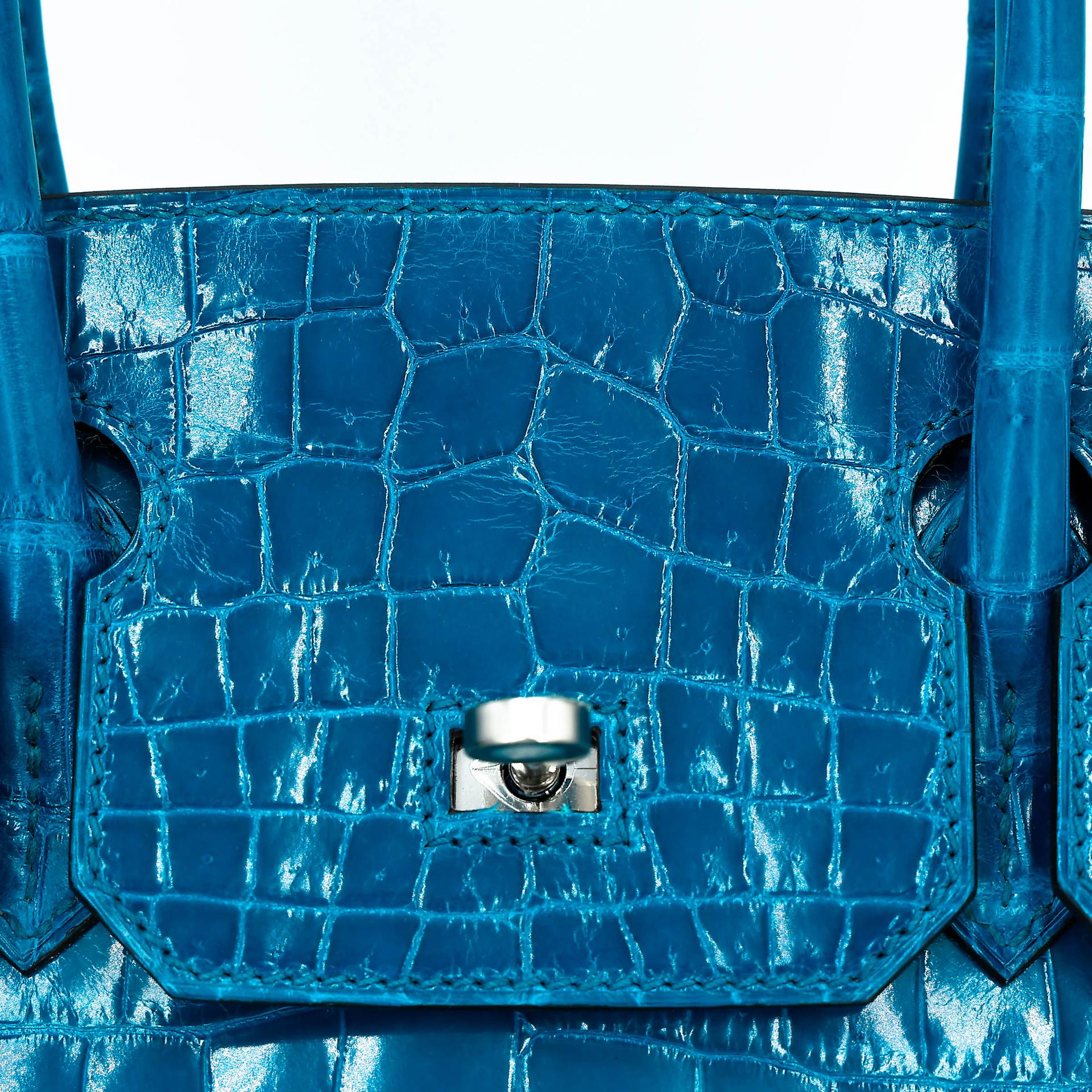 Unused ( Rank NS ) HERMÈS Birkin 30 Bleu Izmir (7W) Shiny Niloticus Crocodile Palladium hardware T (2015) - 12