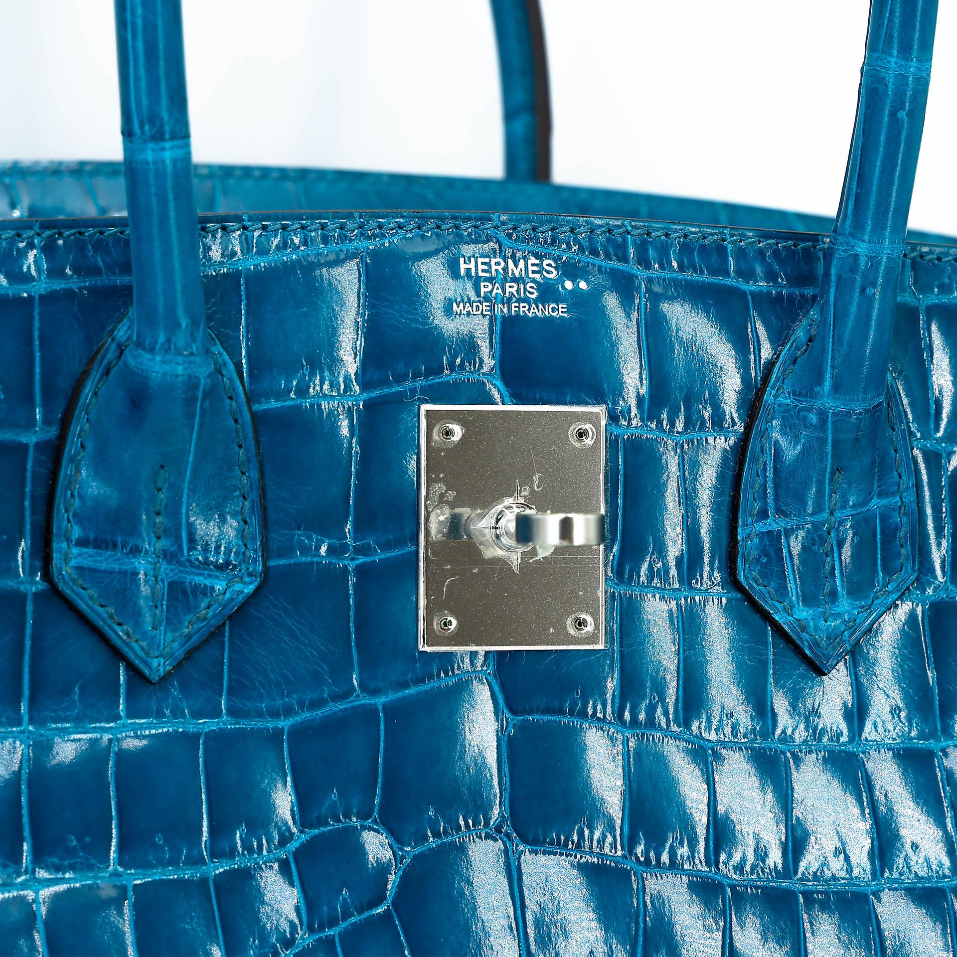 Unused ( Rank NS ) HERMÈS Birkin 30 Bleu Izmir (7W) Shiny Niloticus Crocodile Palladium hardware T (2015) - 17