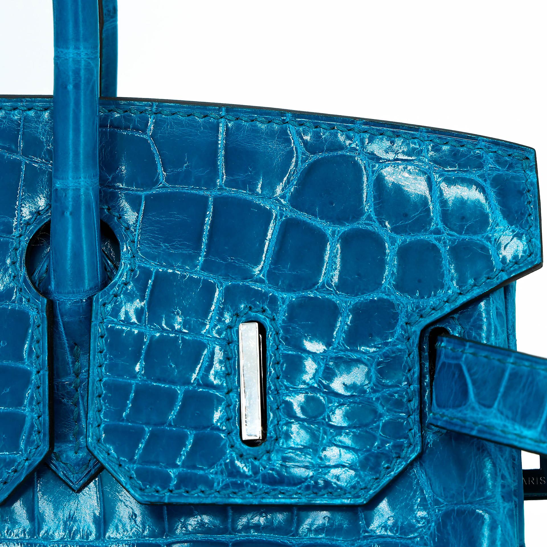 Unused ( Rank NS ) HERMÈS Birkin 30 Bleu Izmir (7W) Shiny Niloticus Crocodile Palladium hardware T (2015) - 13