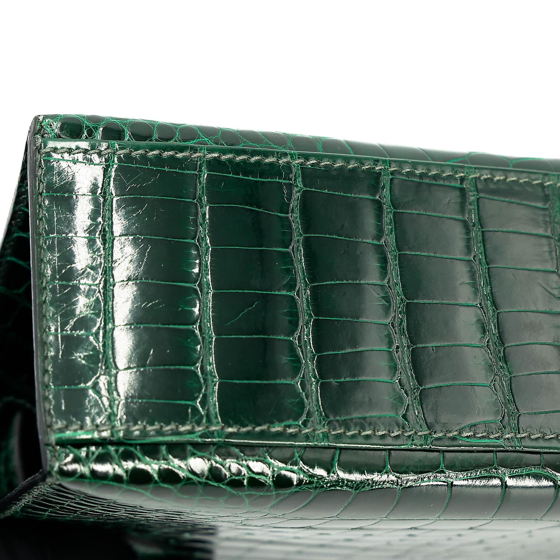 ランク A HERMÈS エルメス ポシェットケリー ヴェールフォンセ (67) クロコダイル アリゲーター リセ シルバー金具 □Q刻印 (2013) - 13
