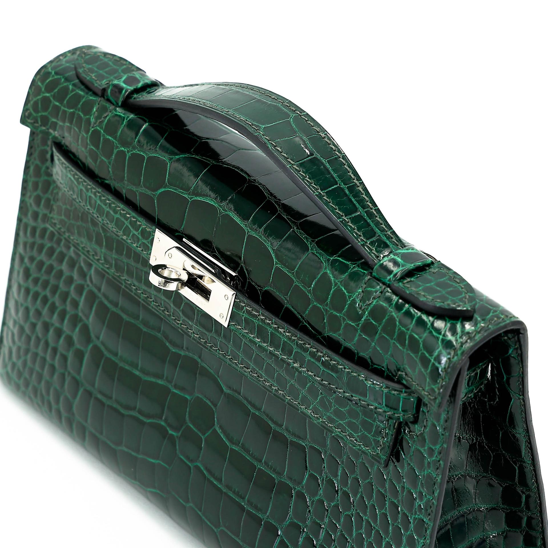 ランク A HERMÈS エルメス ポシェットケリー ヴェールフォンセ (67) クロコダイル アリゲーター リセ シルバー金具 □Q刻印 (2013) - 4