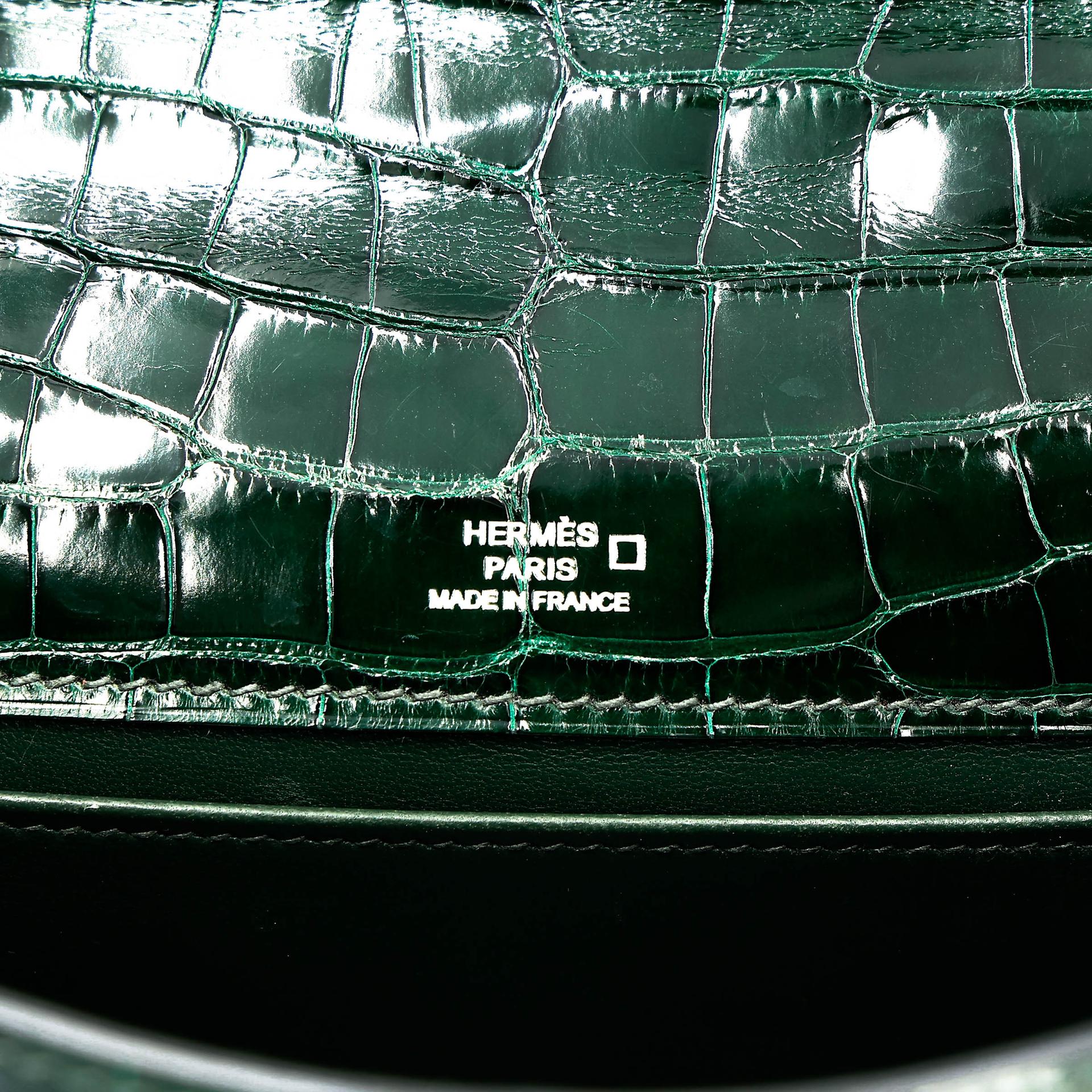 ランク A HERMÈS エルメス ポシェットケリー ヴェールフォンセ (67) クロコダイル アリゲーター リセ シルバー金具 □Q刻印 (2013) - 24